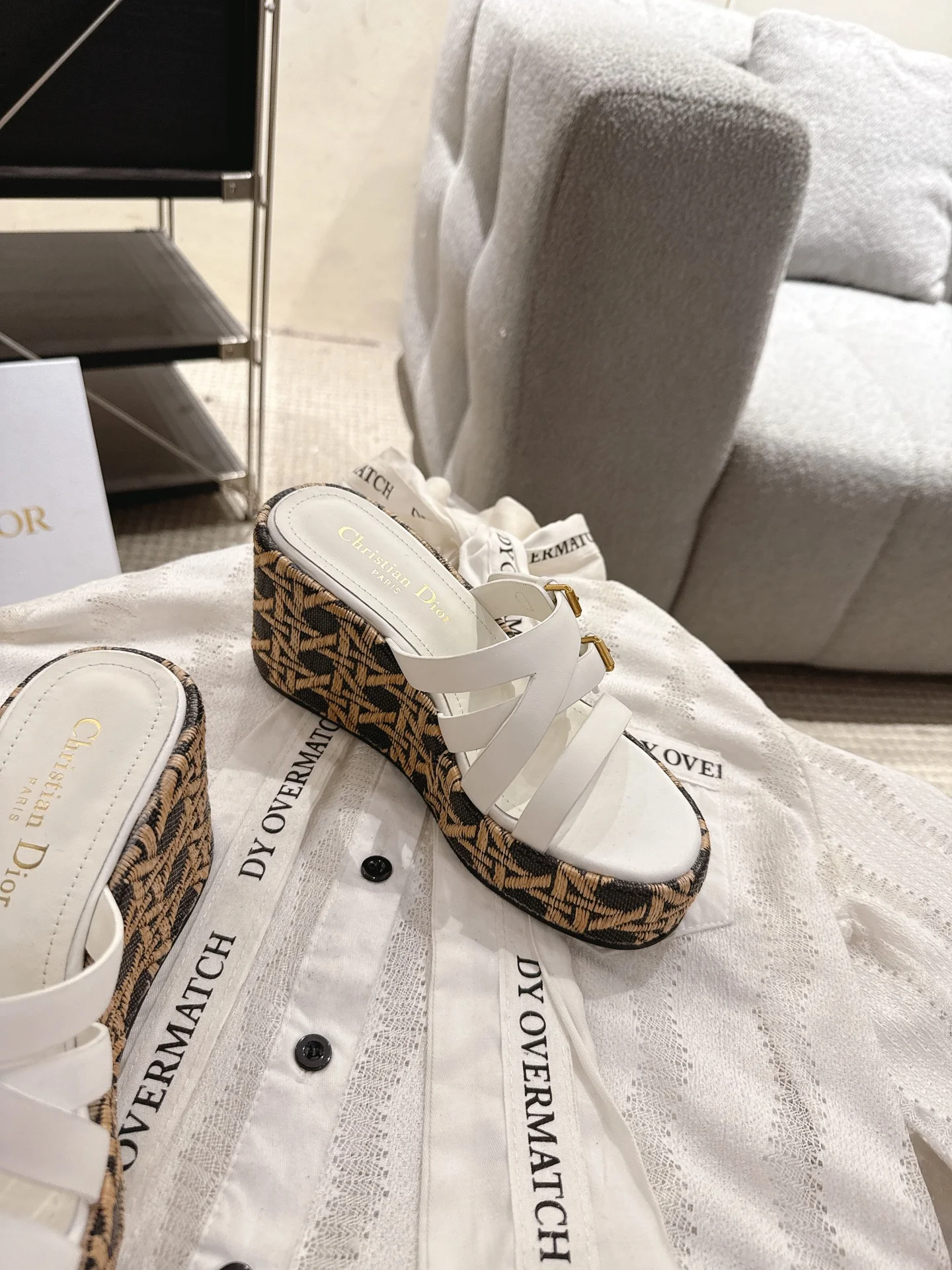 DIOR Sandals Calf Leather White-Brown EU35-40 B40202609111787 - Image 3