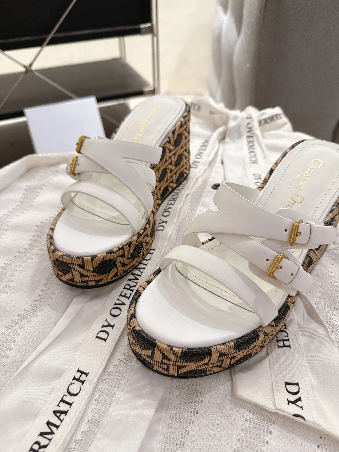 DIOR Sandals Calf Leather White-Brown EU35-40 B40202609111787 - Image 4
