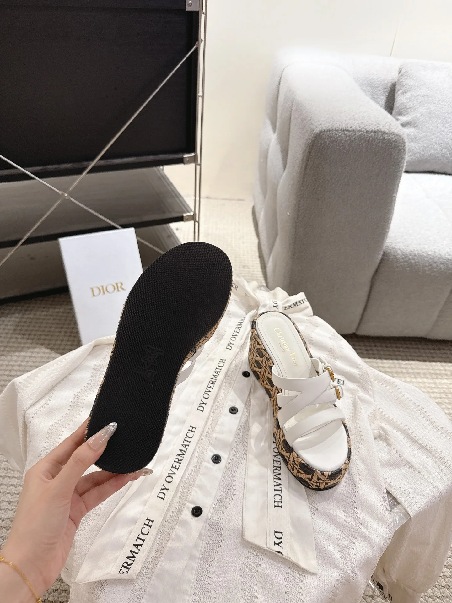 DIOR Sandals Calf Leather White-Brown EU35-40 B40202609111787 - Image 6