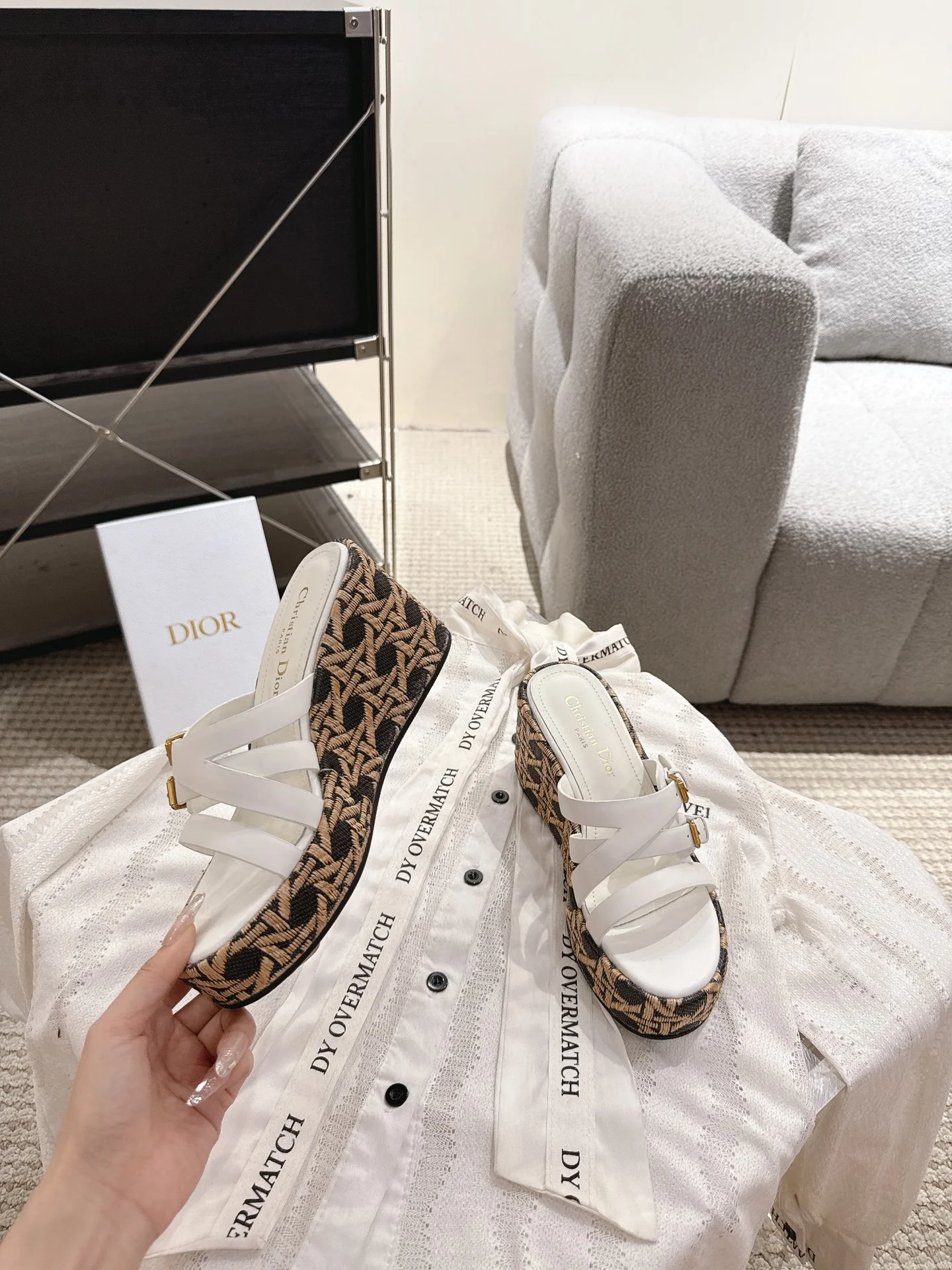 DIOR Sandals Calf Leather White-Brown EU35-40 B40202609111787 - Image 7
