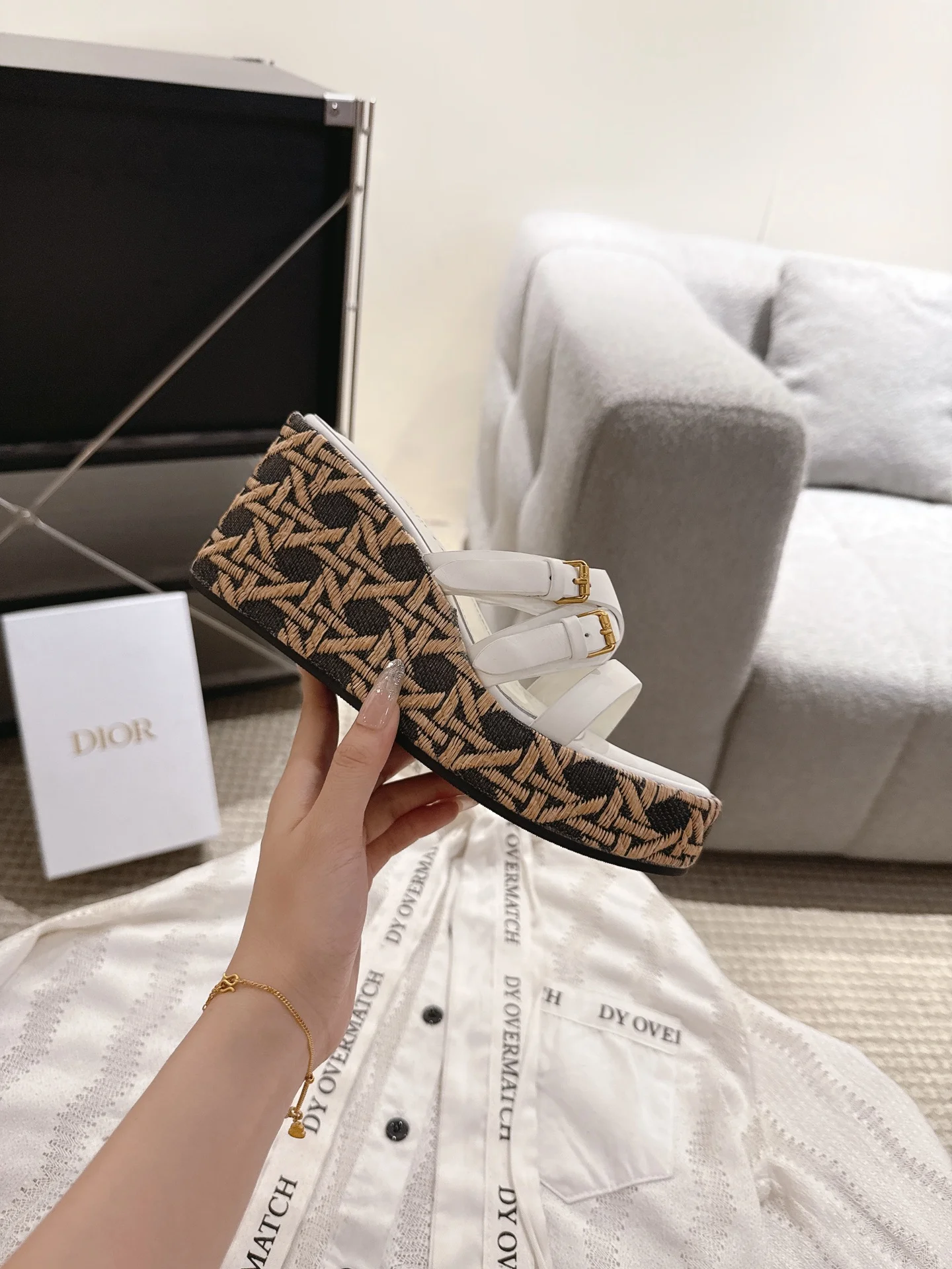 DIOR Sandals Calf Leather White-Brown EU35-40 B40202609111787 - Image 8