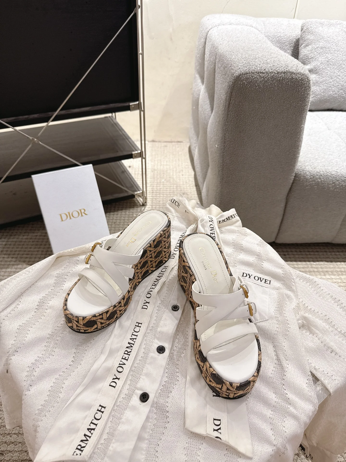 DIOR Sandals Calf Leather White-Brown EU35-40 B40202609111787 - Image 9