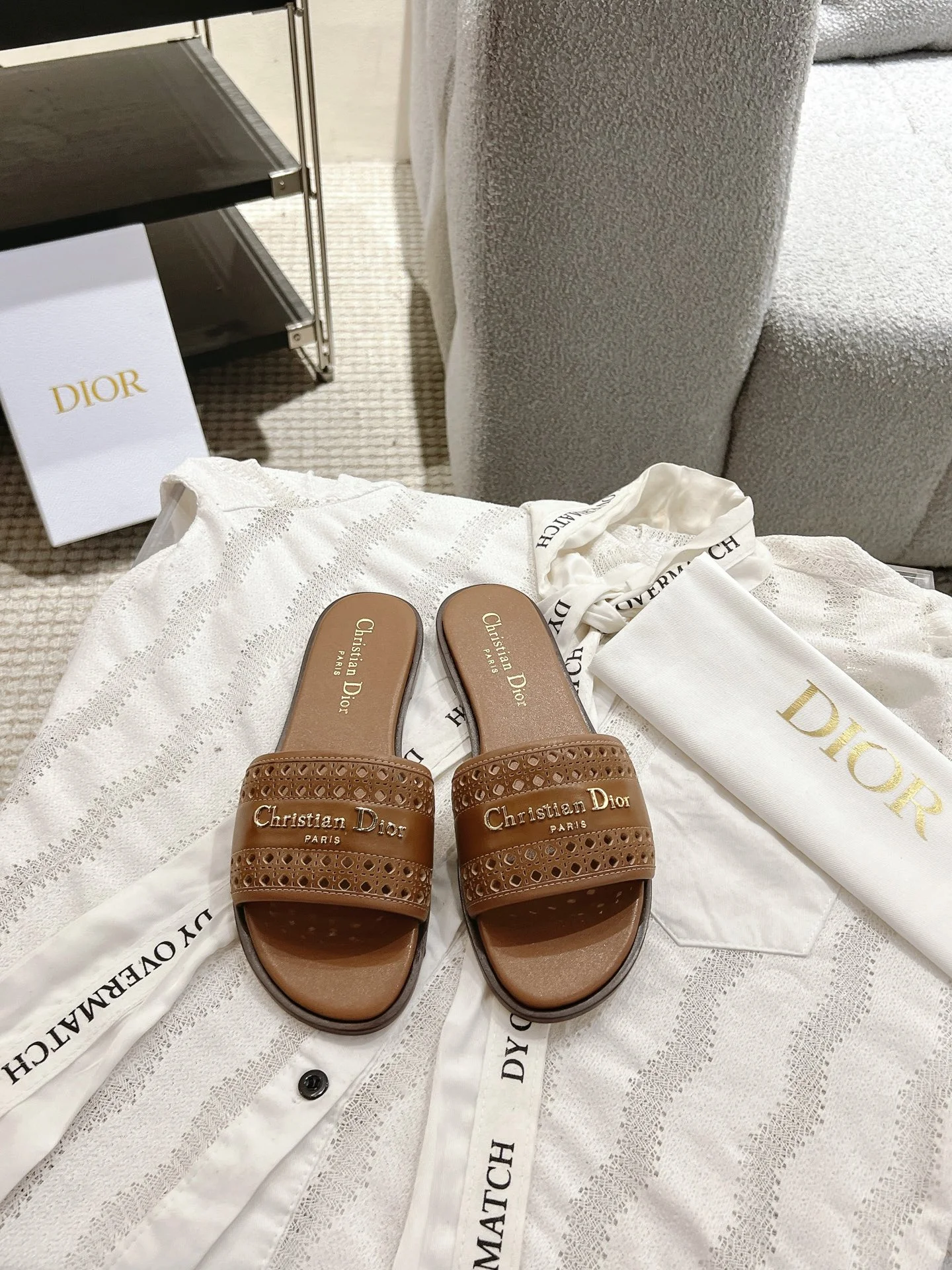 DIOR Sandals Calfskin Leather Brown-Gold EU35-41 B40202609111778