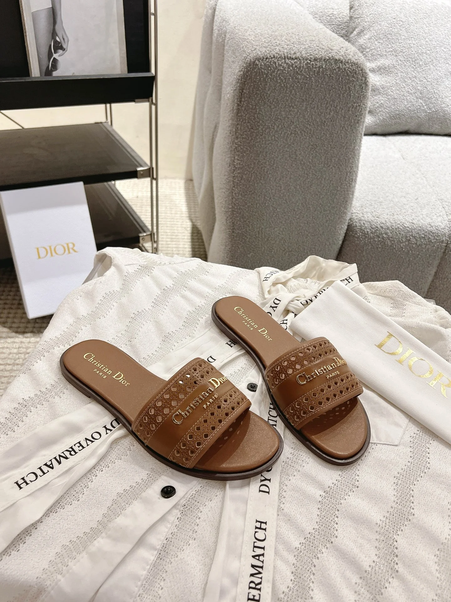 DIOR Sandals Calfskin Leather Brown-Gold EU35-41 B40202609111778 - Image 2