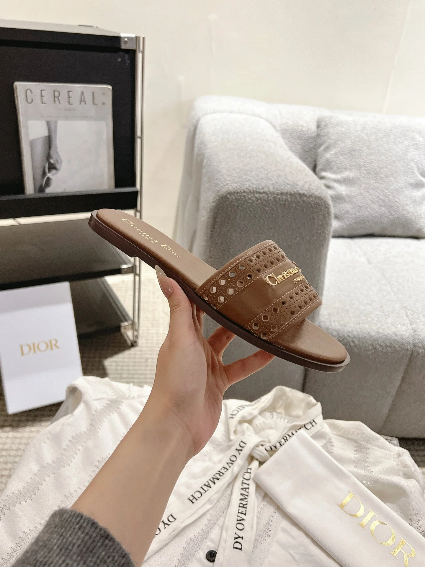 DIOR Sandals Calfskin Leather Brown-Gold EU35-41 B40202609111778 - Image 3
