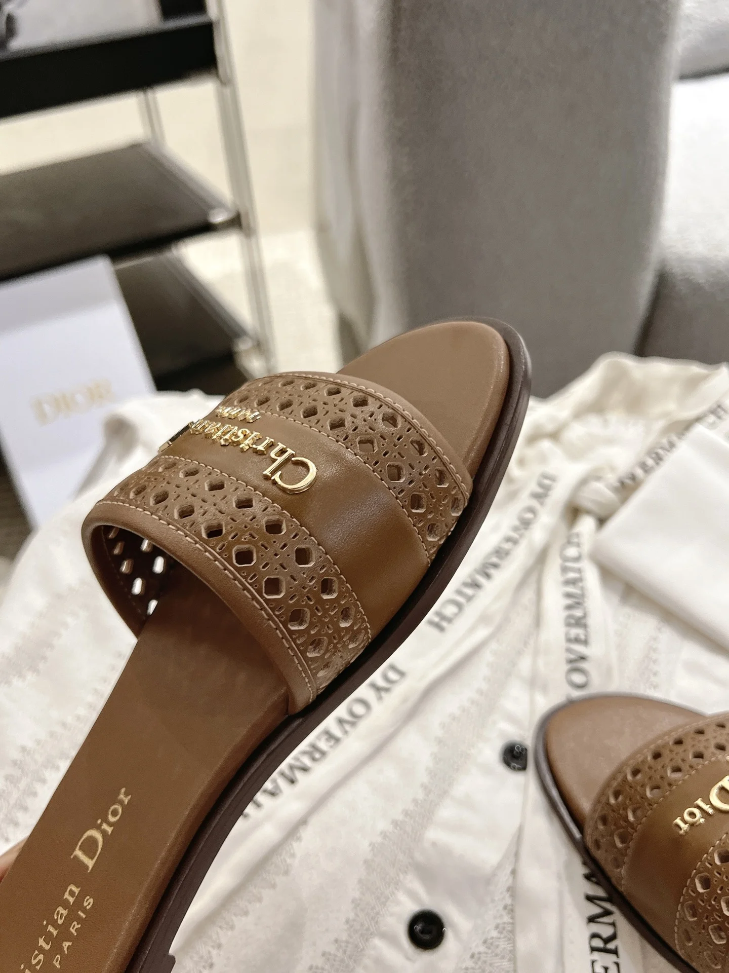 DIOR Sandals Calfskin Leather Brown-Gold EU35-41 B40202609111778 - Image 4