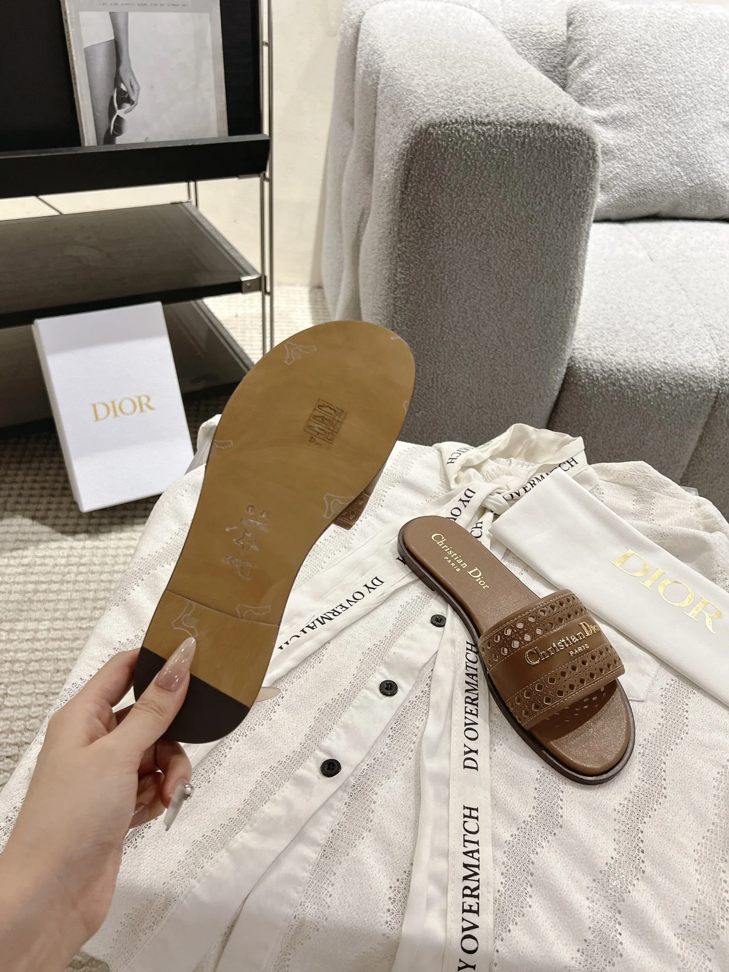 DIOR Sandals Calfskin Leather Brown-Gold EU35-41 B40202609111778 - Image 6