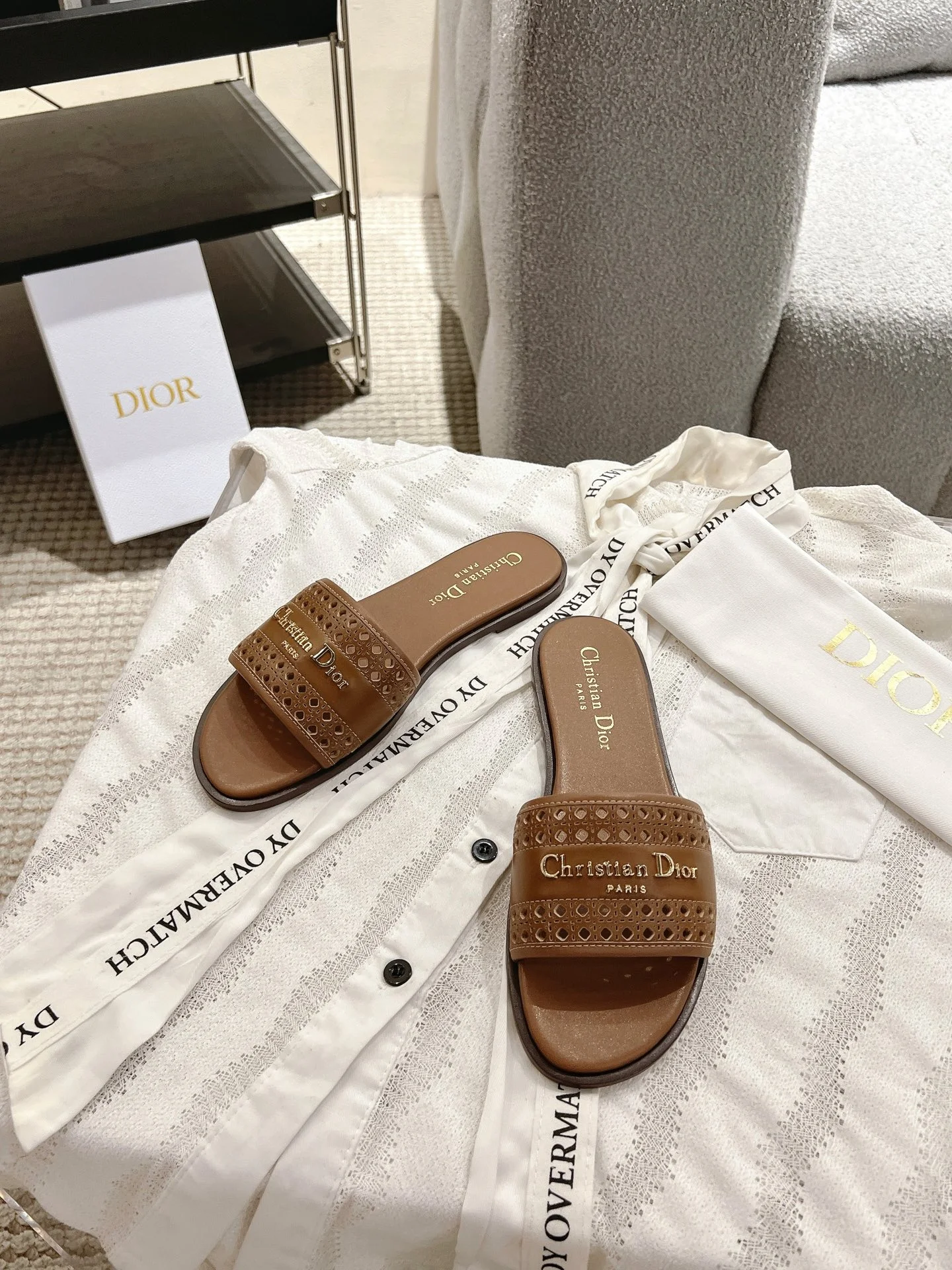 DIOR Sandals Calfskin Leather Brown-Gold EU35-41 B40202609111778 - Image 7