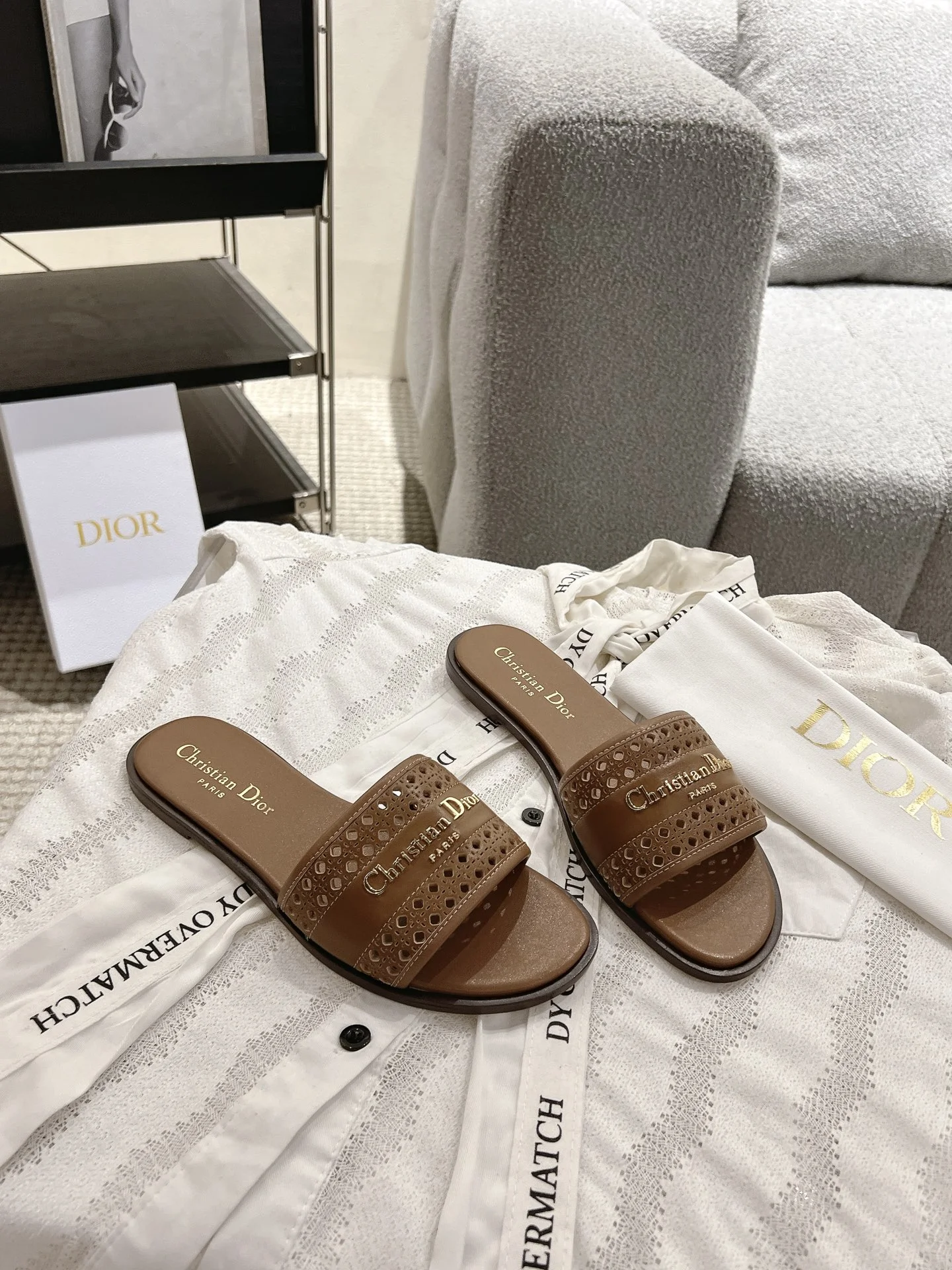 DIOR Sandals Calfskin Leather Brown-Gold EU35-41 B40202609111778 - Image 8