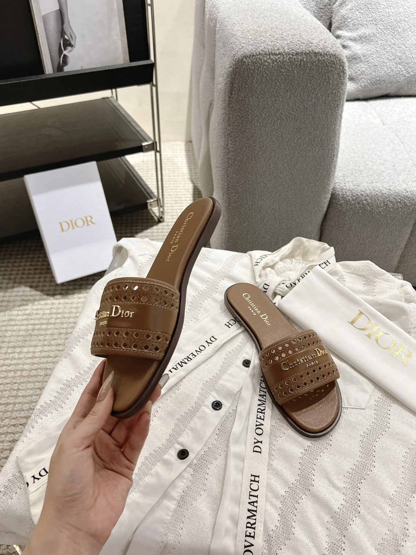 DIOR Sandals Calfskin Leather Brown-Gold EU35-41 B40202609111778 - Image 9