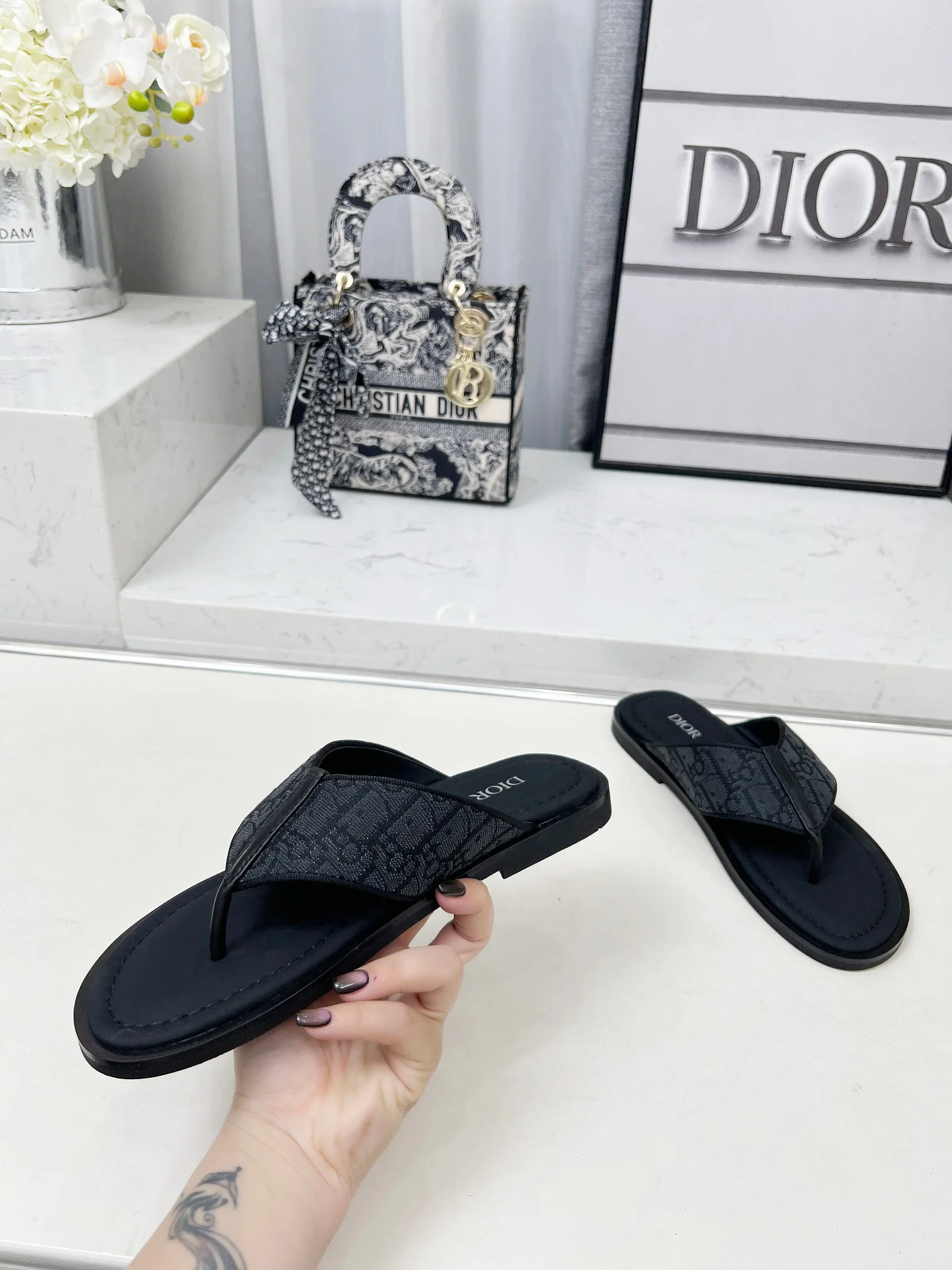 DIOR Sandals Jacquard Leather Black EU38-45 A60202609111213 - Image 4