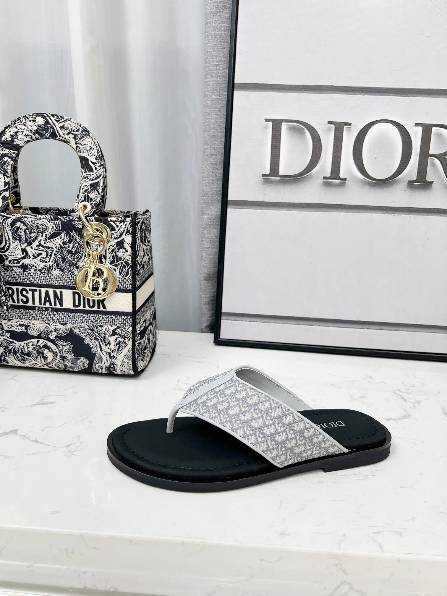 DIOR Sandals Jacquard Leather Black-White EU38-45 A60202609111210