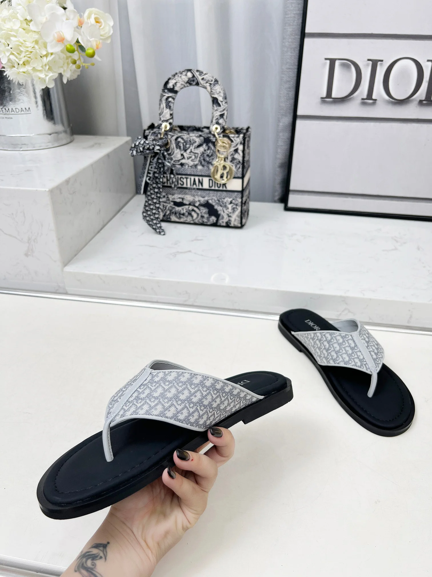 DIOR Sandals Jacquard Leather Black-White EU38-45 A60202609111210 - Image 10