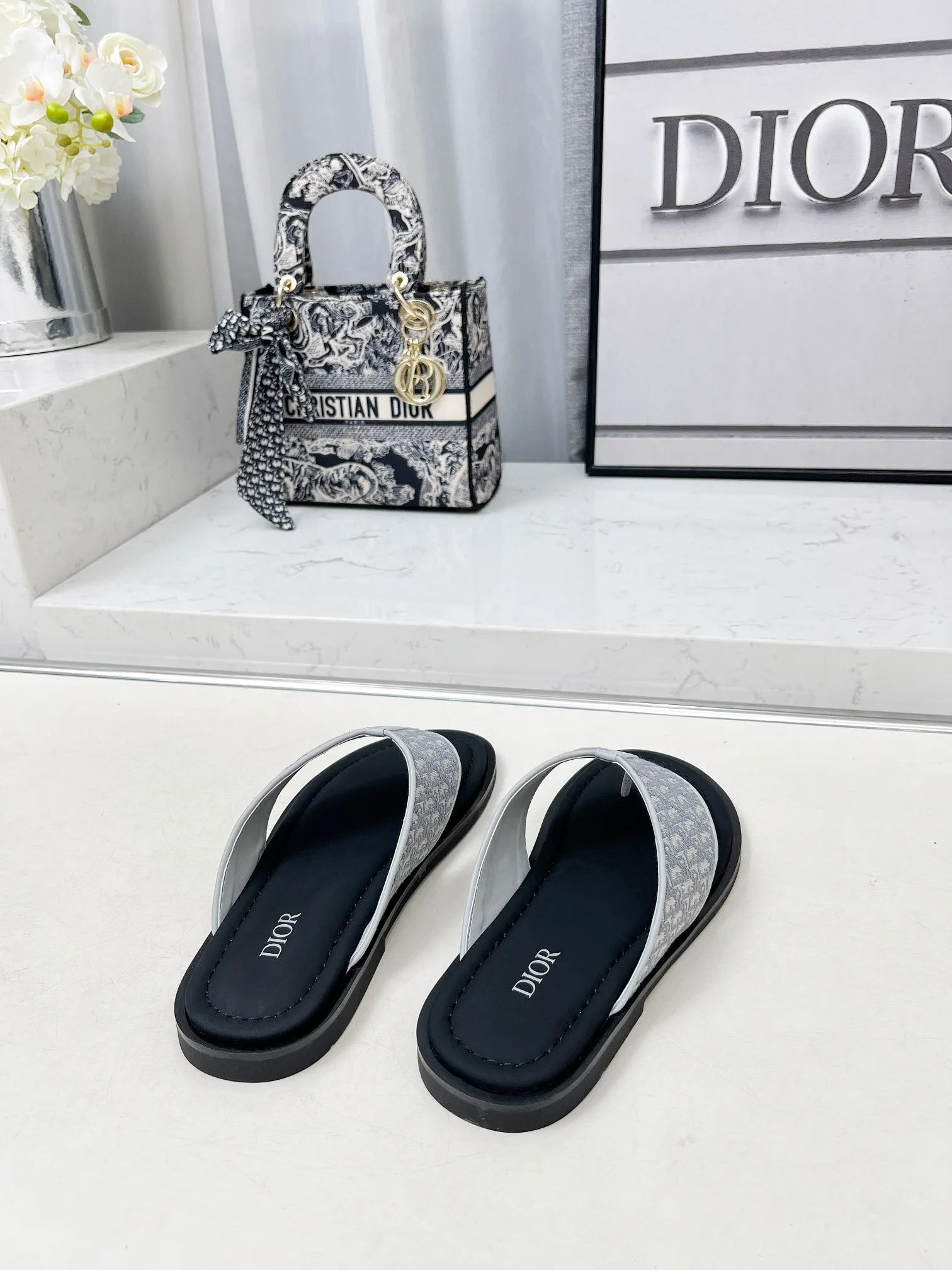 DIOR Sandals Jacquard Leather Black-White EU38-45 A60202609111210 - Image 3