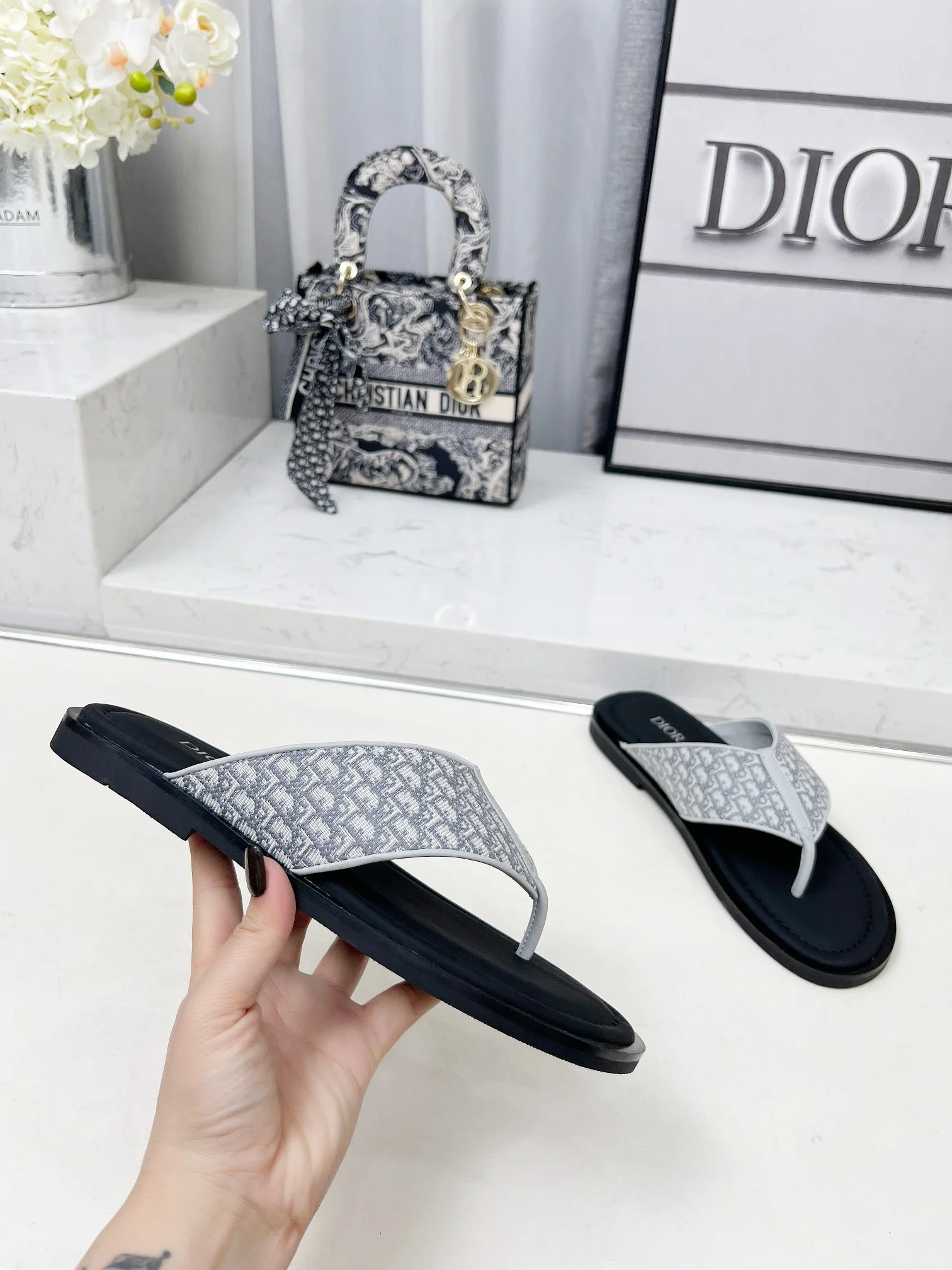 DIOR Sandals Jacquard Leather Black-White EU38-45 A60202609111210 - Image 4