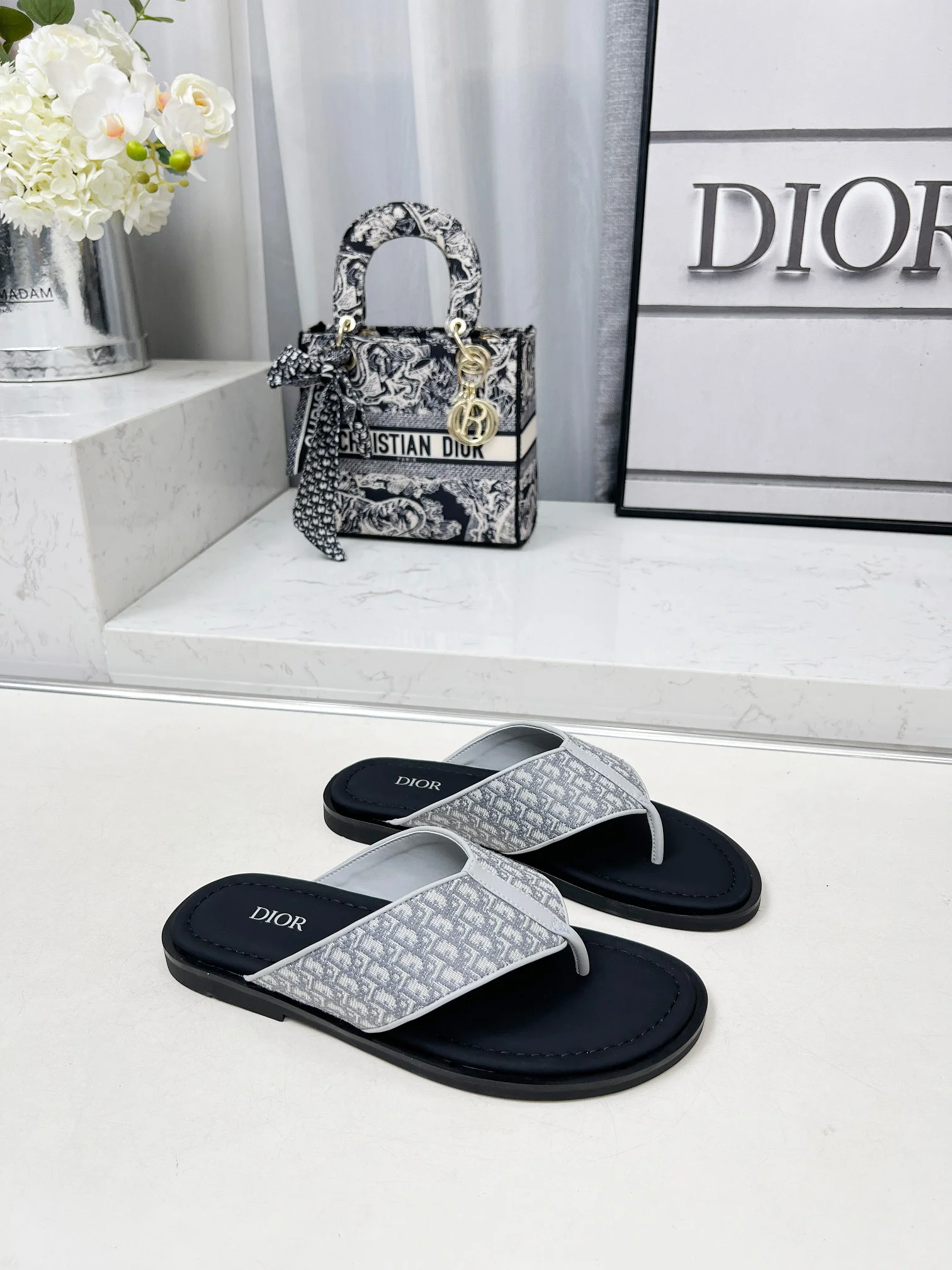 DIOR Sandals Jacquard Leather Black-White EU38-45 A60202609111210 - Image 6