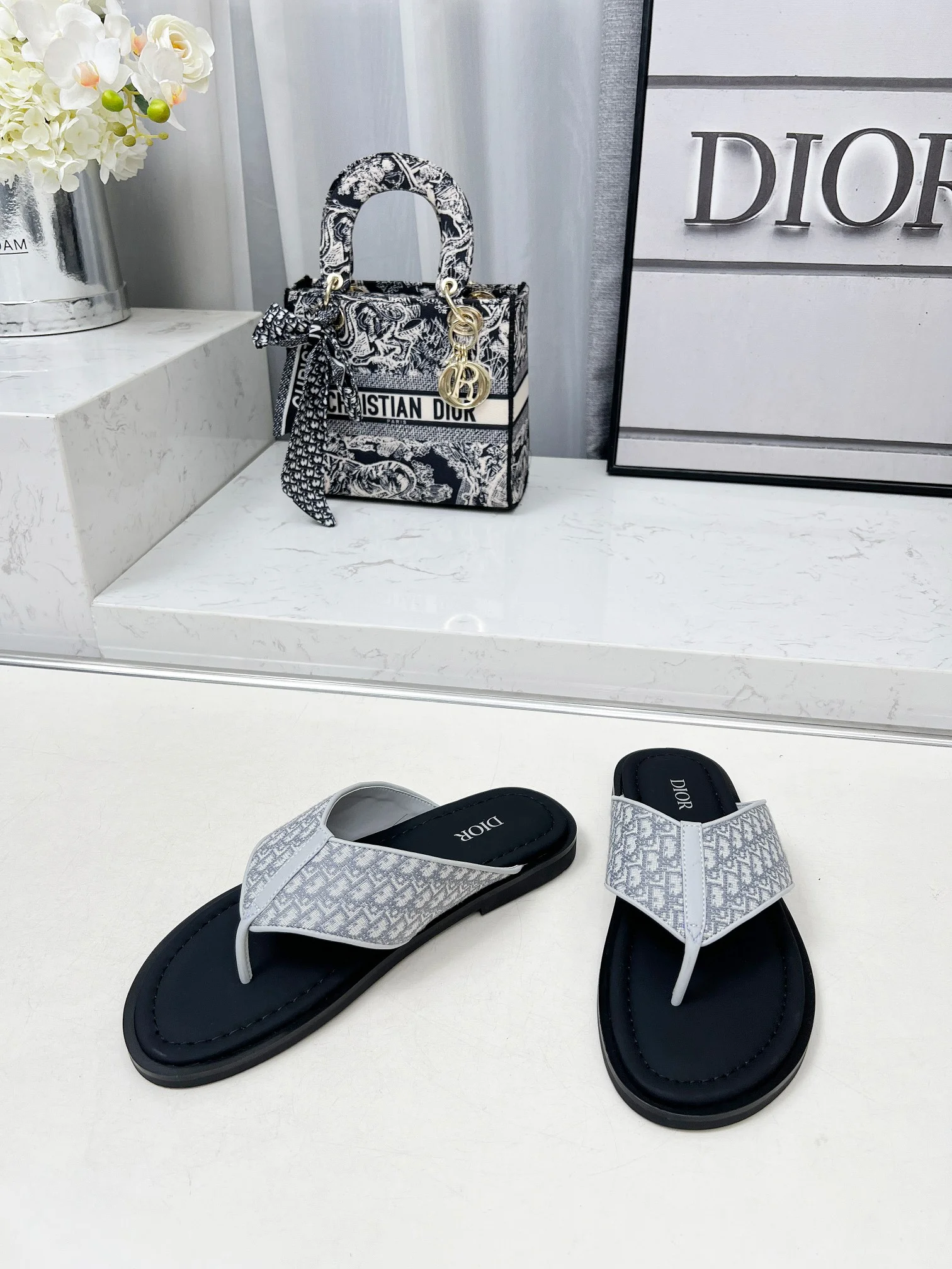 DIOR Sandals Jacquard Leather Black-White EU38-45 A60202609111210 - Image 7