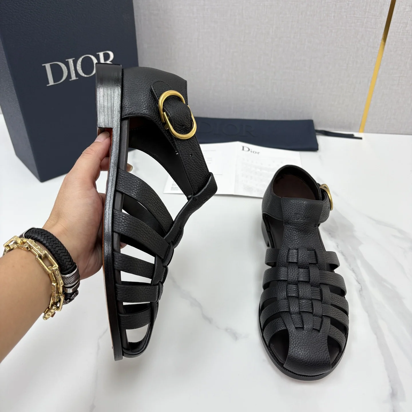 DIOR Sandals Leather Black-Gold EU39-44 D40202609110959 - Image 4