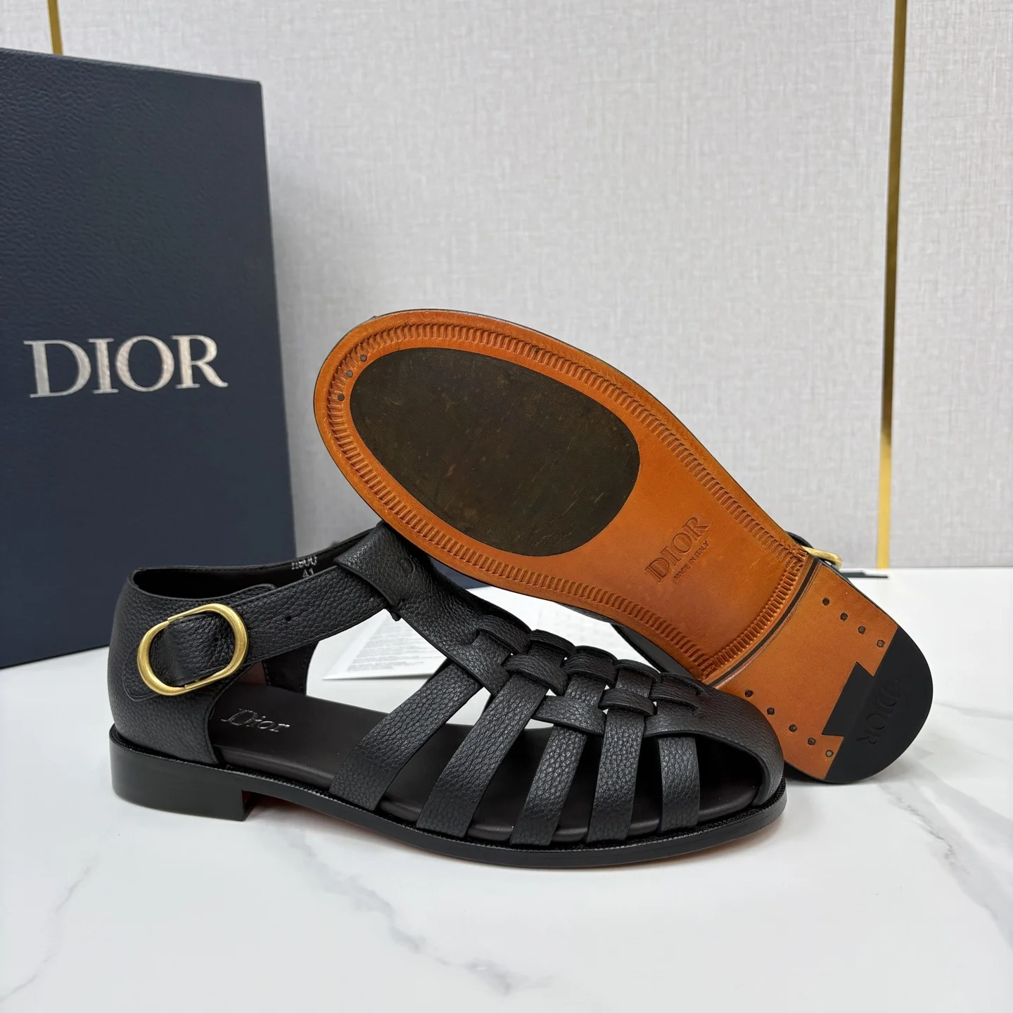 DIOR Sandals Leather Black-Gold EU39-44 D40202609110959 - Image 9