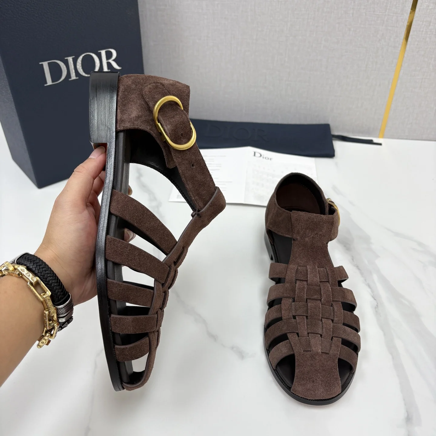 DIOR Sandals Leather Brown-Gold EU39-44 D40202609110957 - Image 4