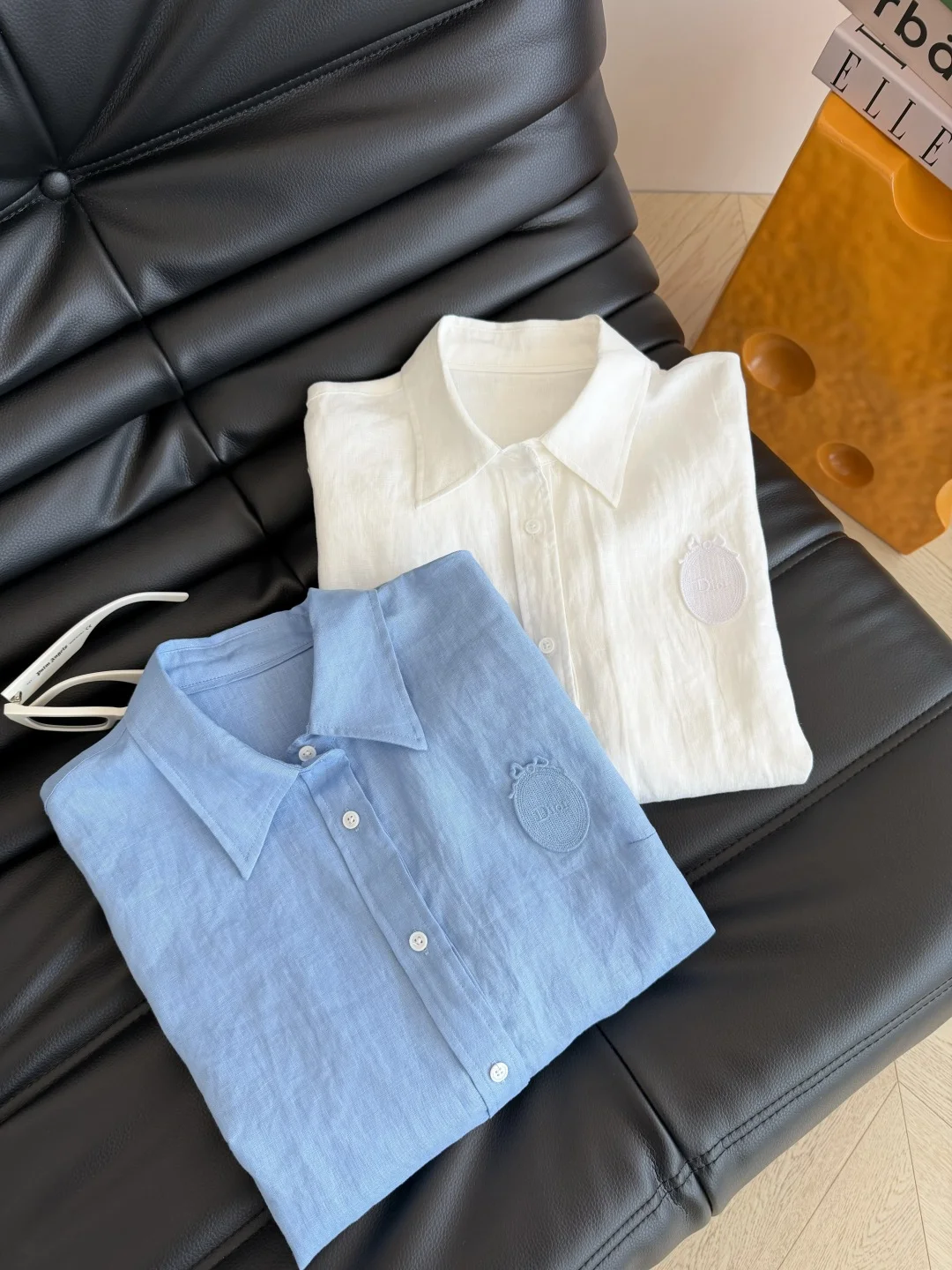DIOR Shirts Linen Blue-White S-L B95202609060349 - Image 5
