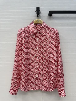 DIOR Shirts Silk Twill Red-White 36 C40202609062703