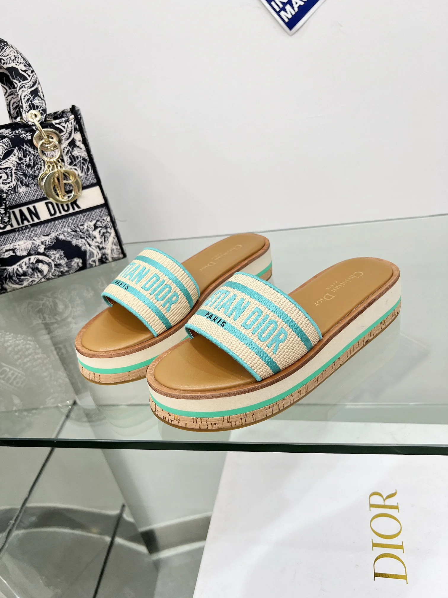 DIOR Slides Beige-Light Blue B60202609111176 - Image 4