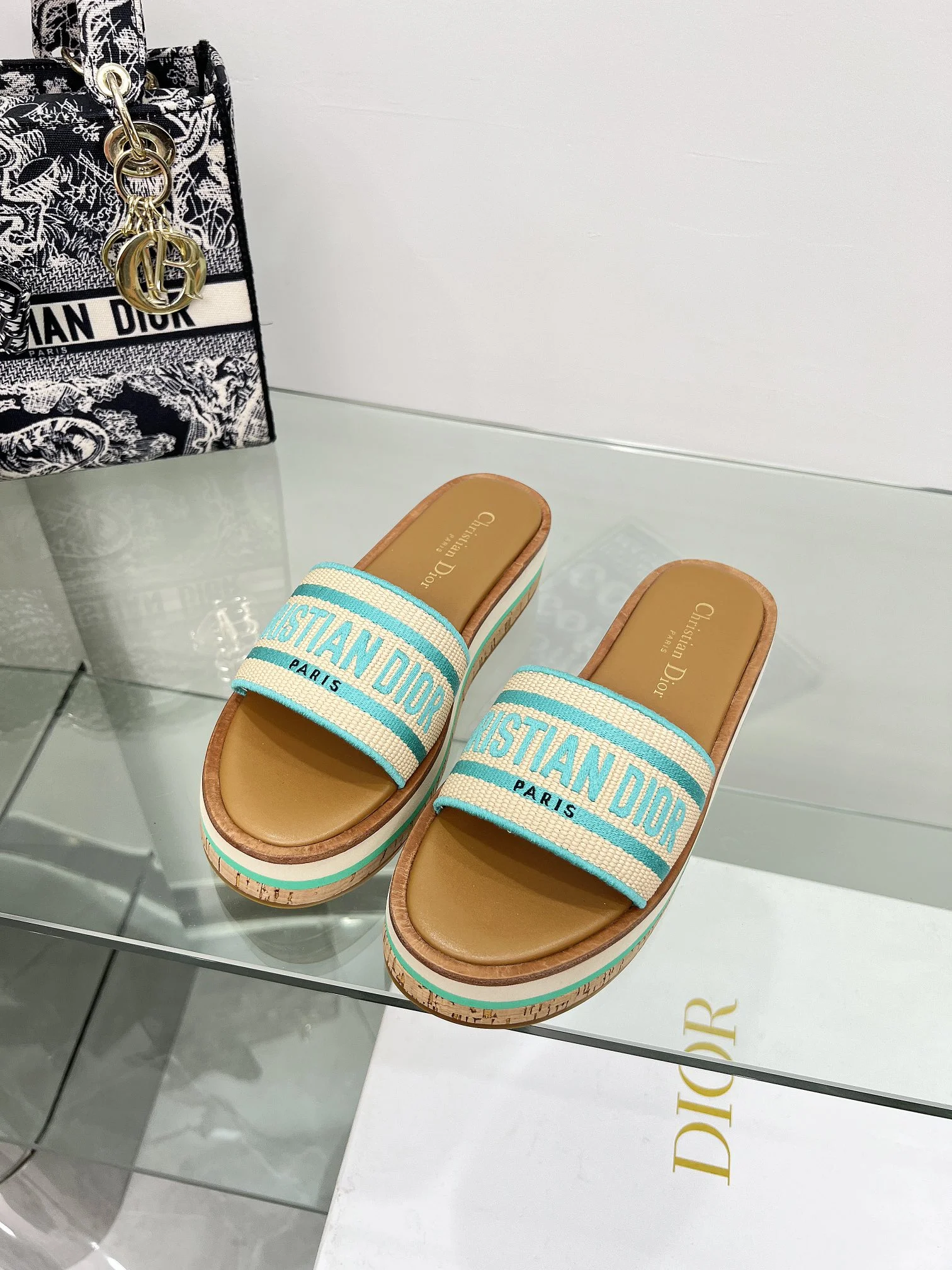 DIOR Slides Beige-Light Blue B60202609111176 - Image 5