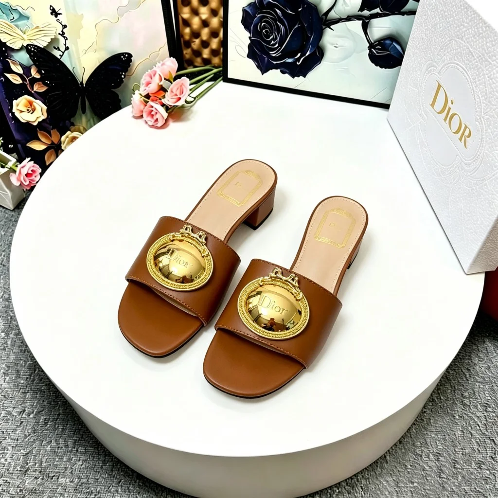 DIOR Slides Calf Leather Brown-Gold EU35-39 A70202609110918
