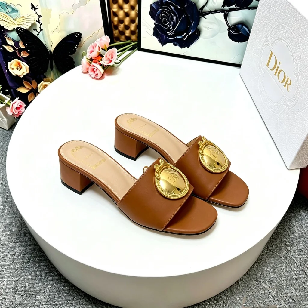 DIOR Slides Calf Leather Brown-Gold EU35-39 A70202609110918 - Image 2