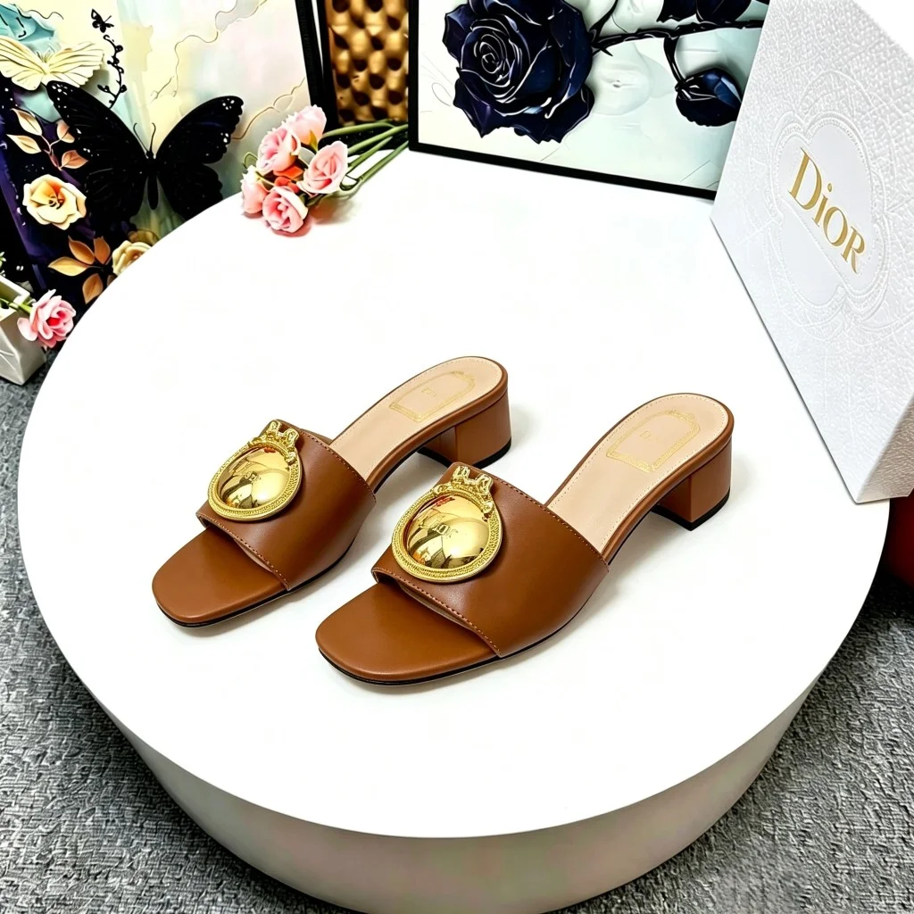 DIOR Slides Calf Leather Brown-Gold EU35-39 A70202609110918 - Image 3