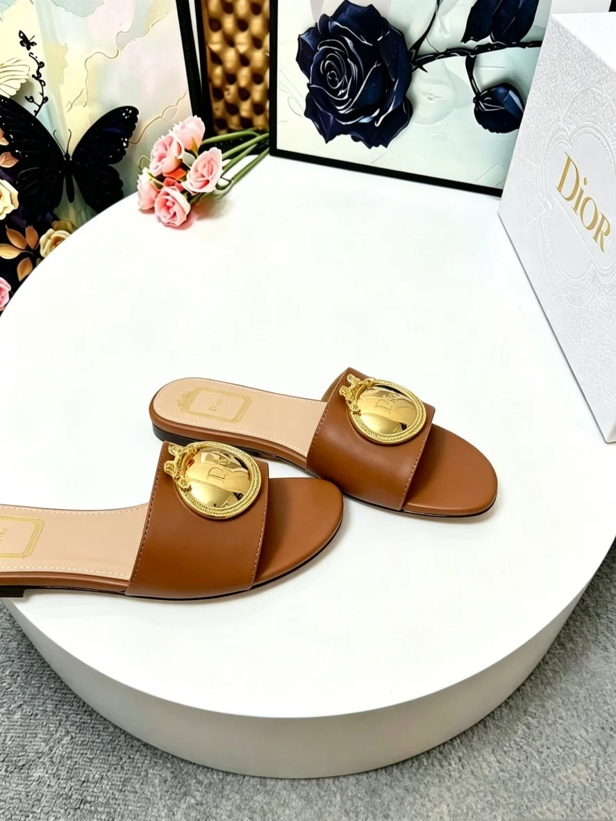 DIOR Slides Calf Leather Brown-Gold EU35-42 A60202609110914 - Image 10