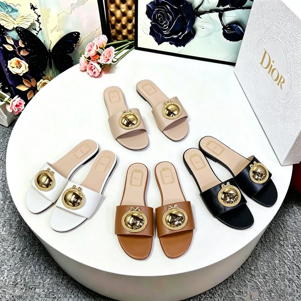 DIOR Slides Calf Leather Brown-Gold EU35-42 A60202609110914 - Image 2