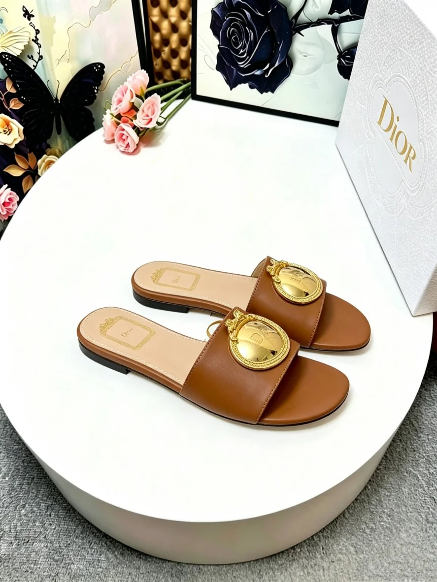 DIOR Slides Calf Leather Brown-Gold EU35-42 A60202609110914 - Image 3