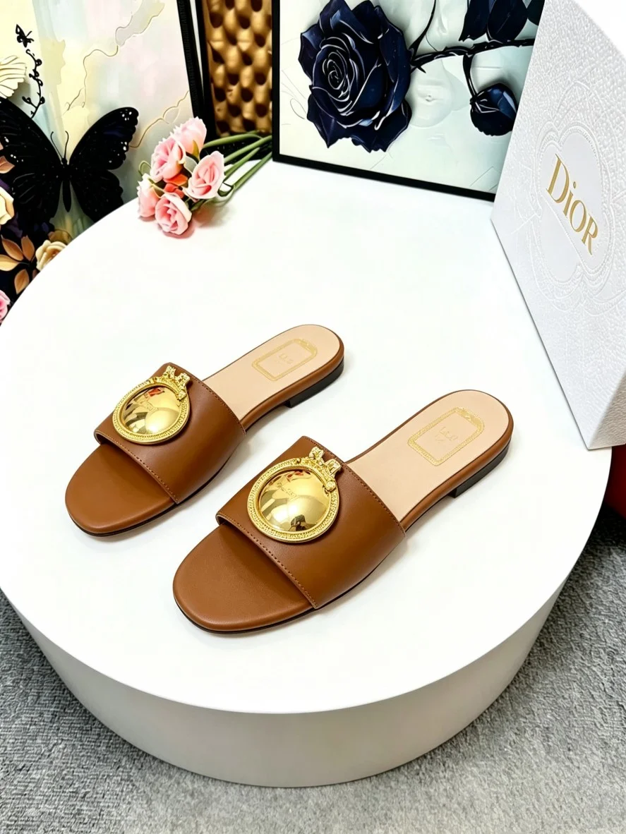 DIOR Slides Calf Leather Brown-Gold EU35-42 A60202609110914 - Image 5