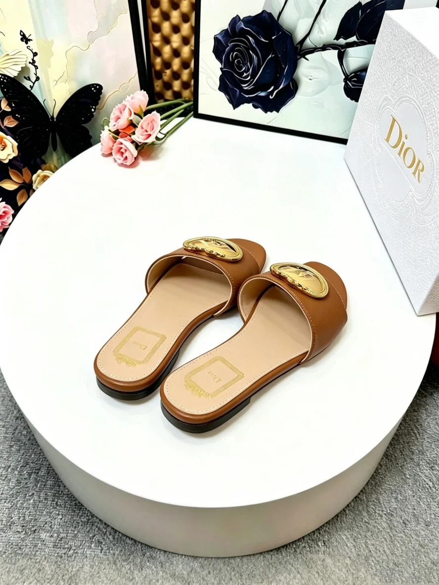 DIOR Slides Calf Leather Brown-Gold EU35-42 A60202609110914 - Image 6