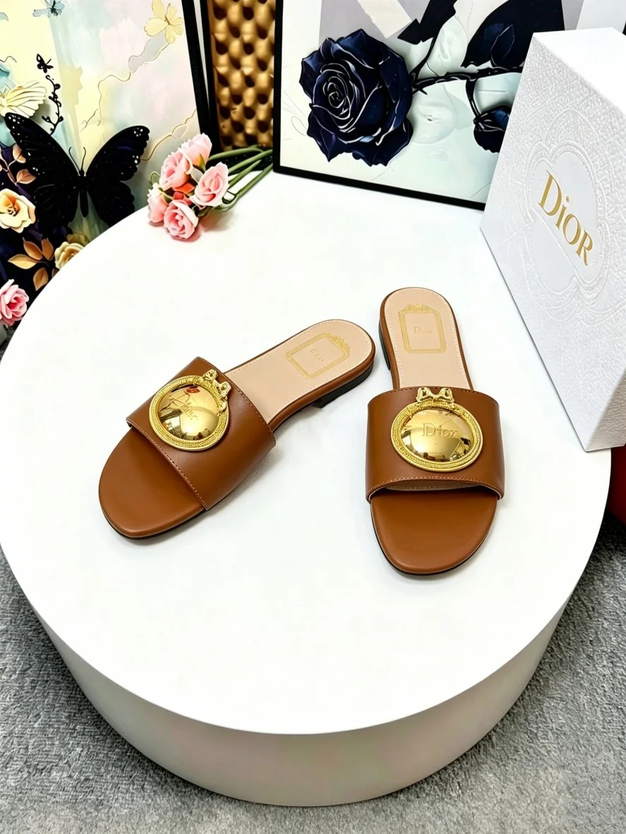 DIOR Slides Calf Leather Brown-Gold EU35-42 A60202609110914 - Image 7