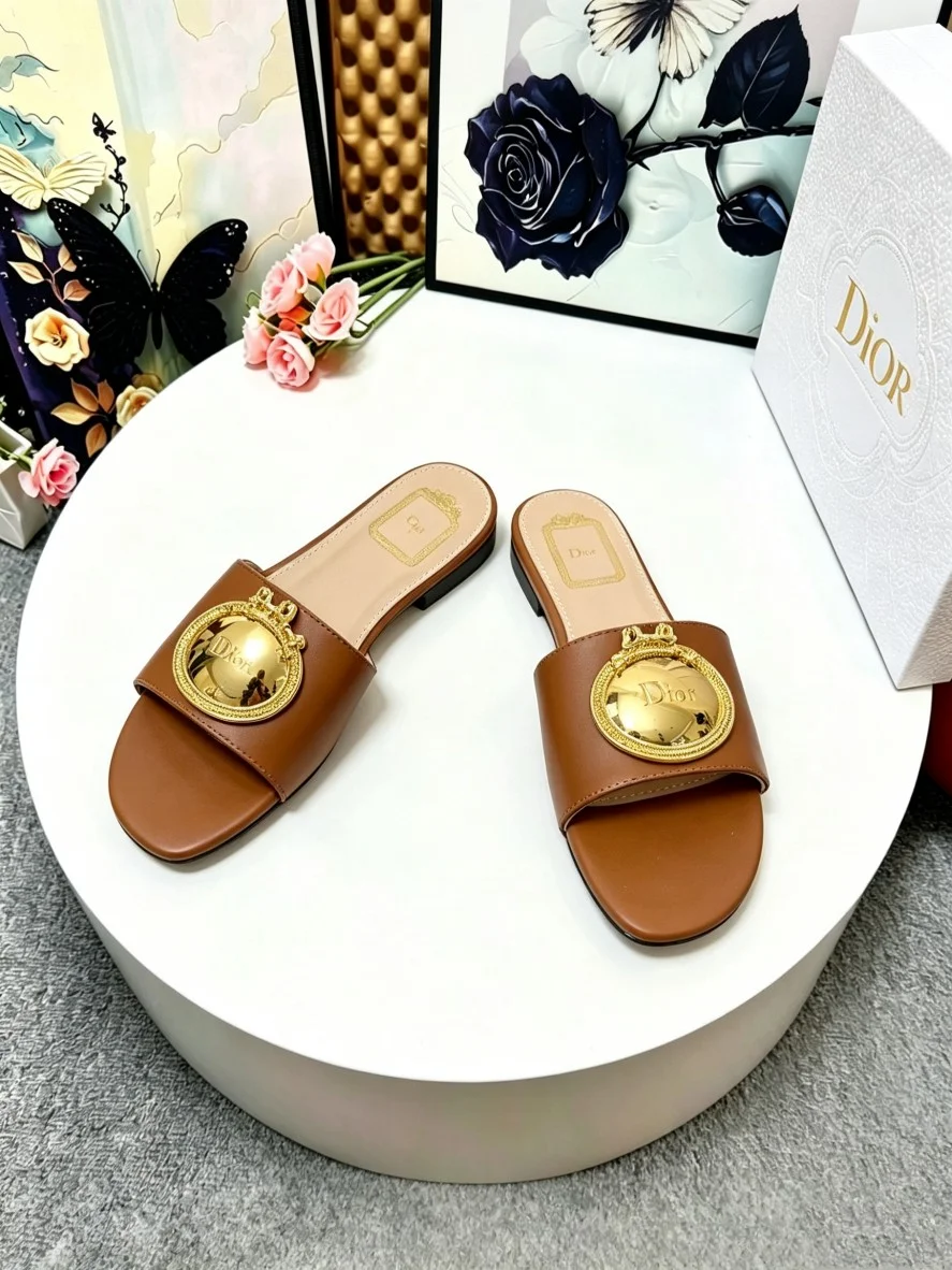 DIOR Slides Calf Leather Brown-Gold EU35-42 A60202609110914 - Image 8
