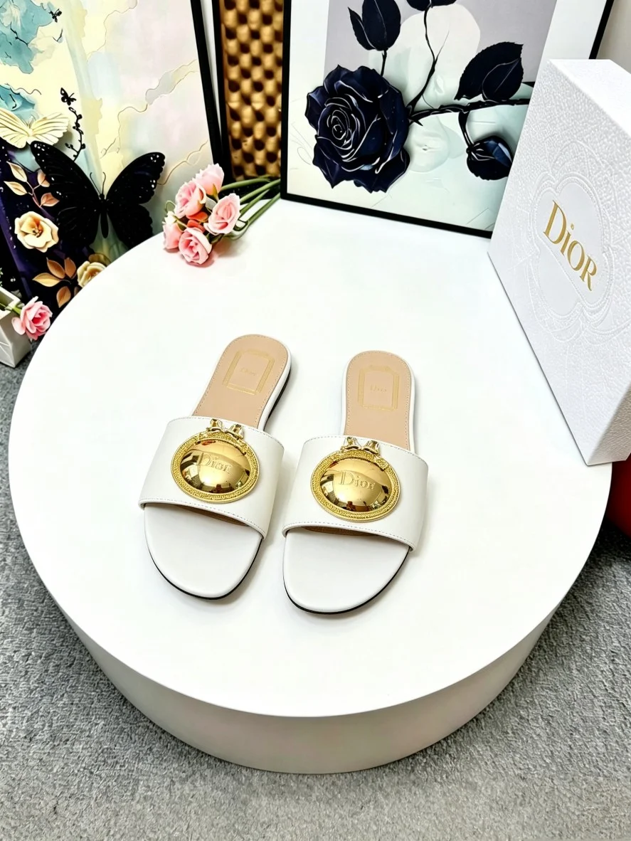 DIOR Slides Calf Leather White-Gold EU35-43 A60202609110913 - Image 5