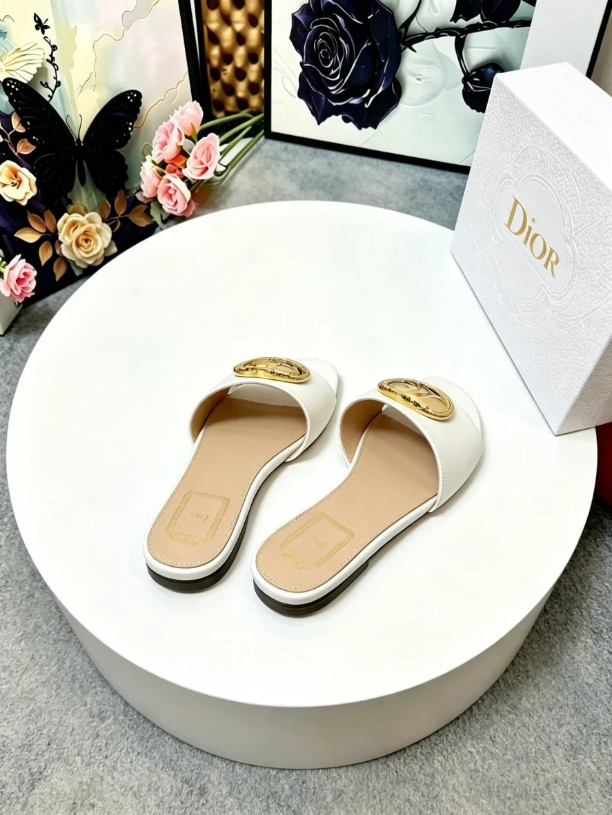 DIOR Slides Calf Leather White-Gold EU35-43 A60202609110913 - Image 6