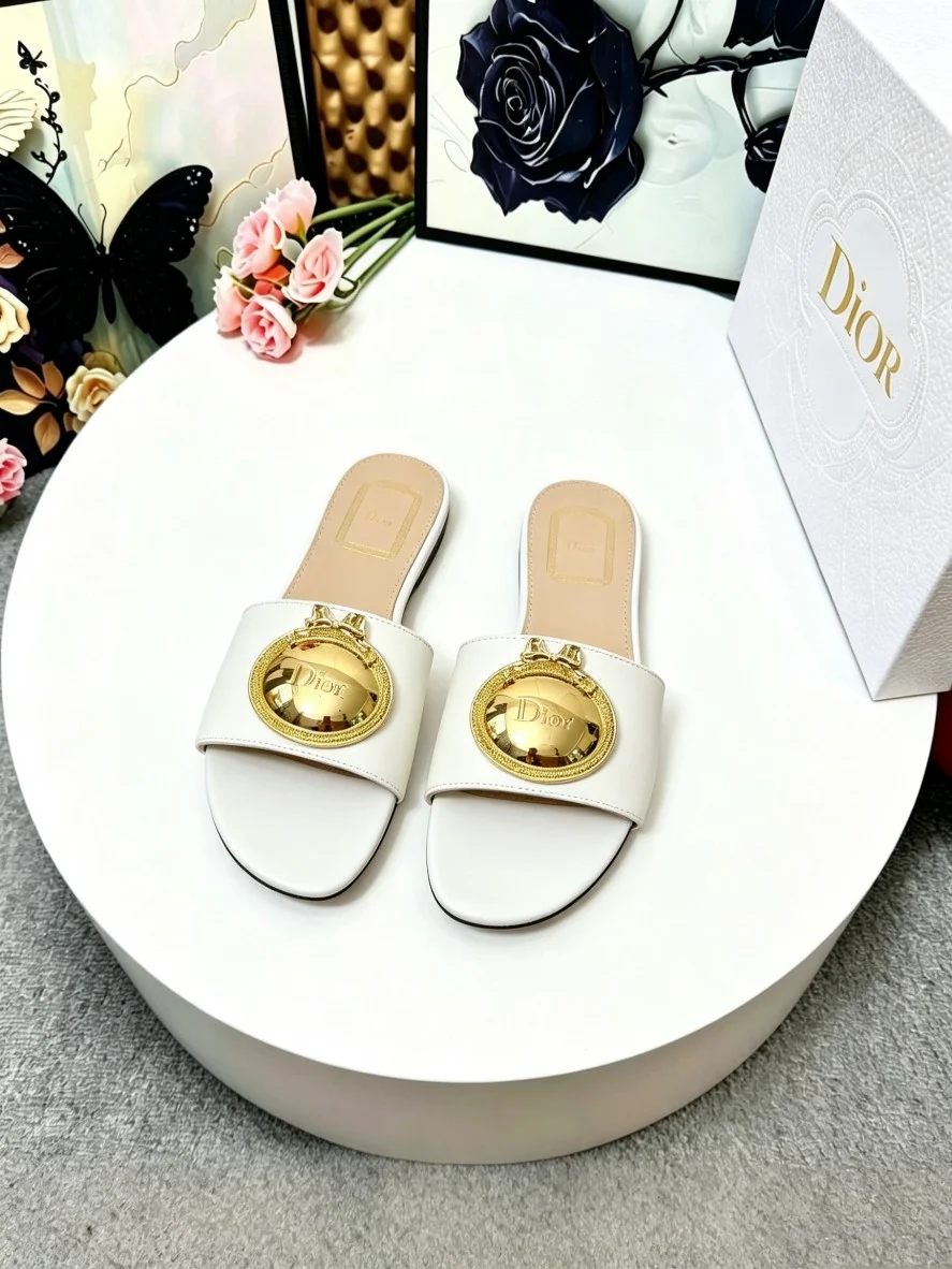 DIOR Slides Calf Leather White-Gold EU35-43 A60202609110913 - Image 7