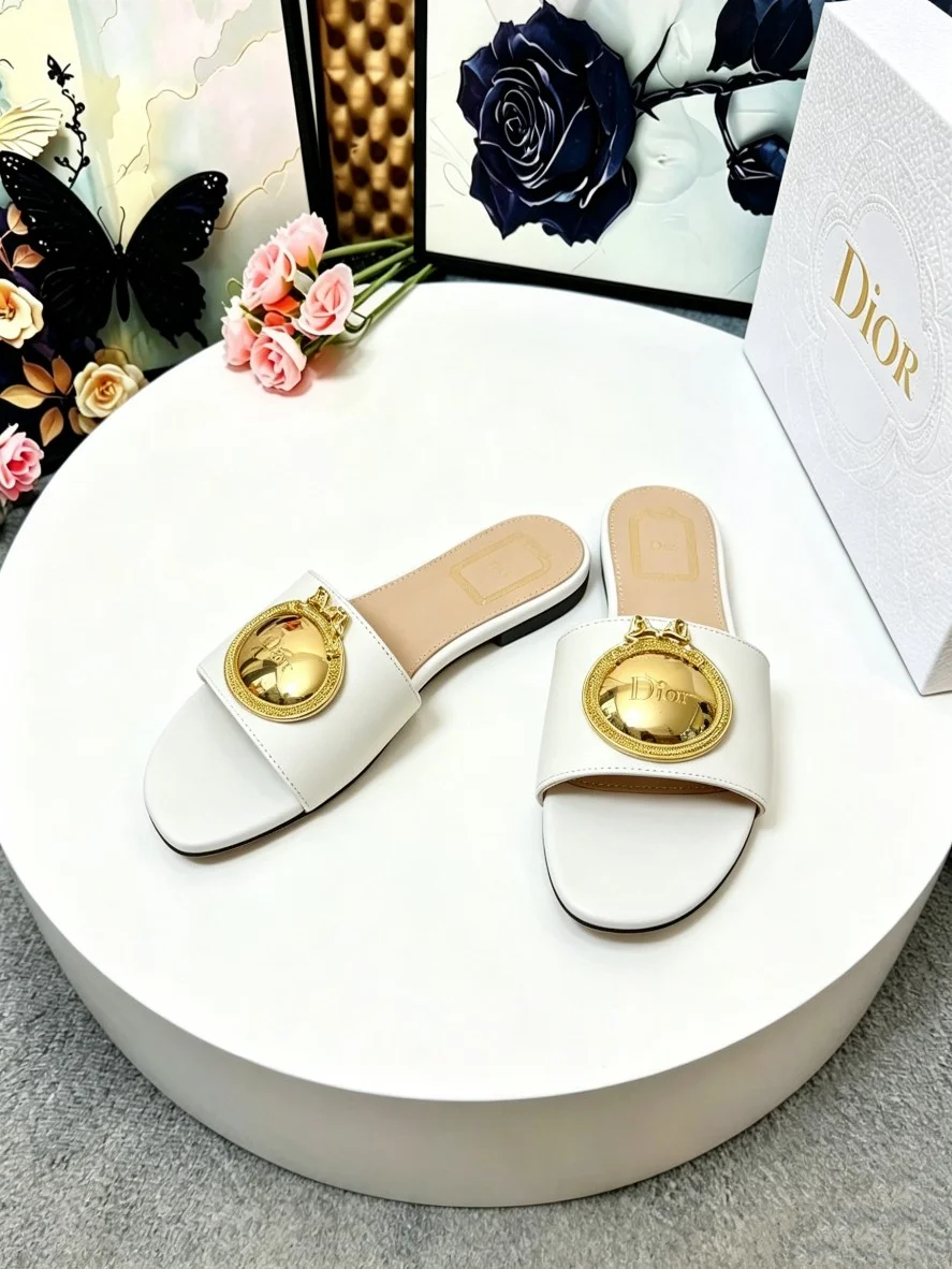 DIOR Slides Calf Leather White-Gold EU35-43 A60202609110913 - Image 8