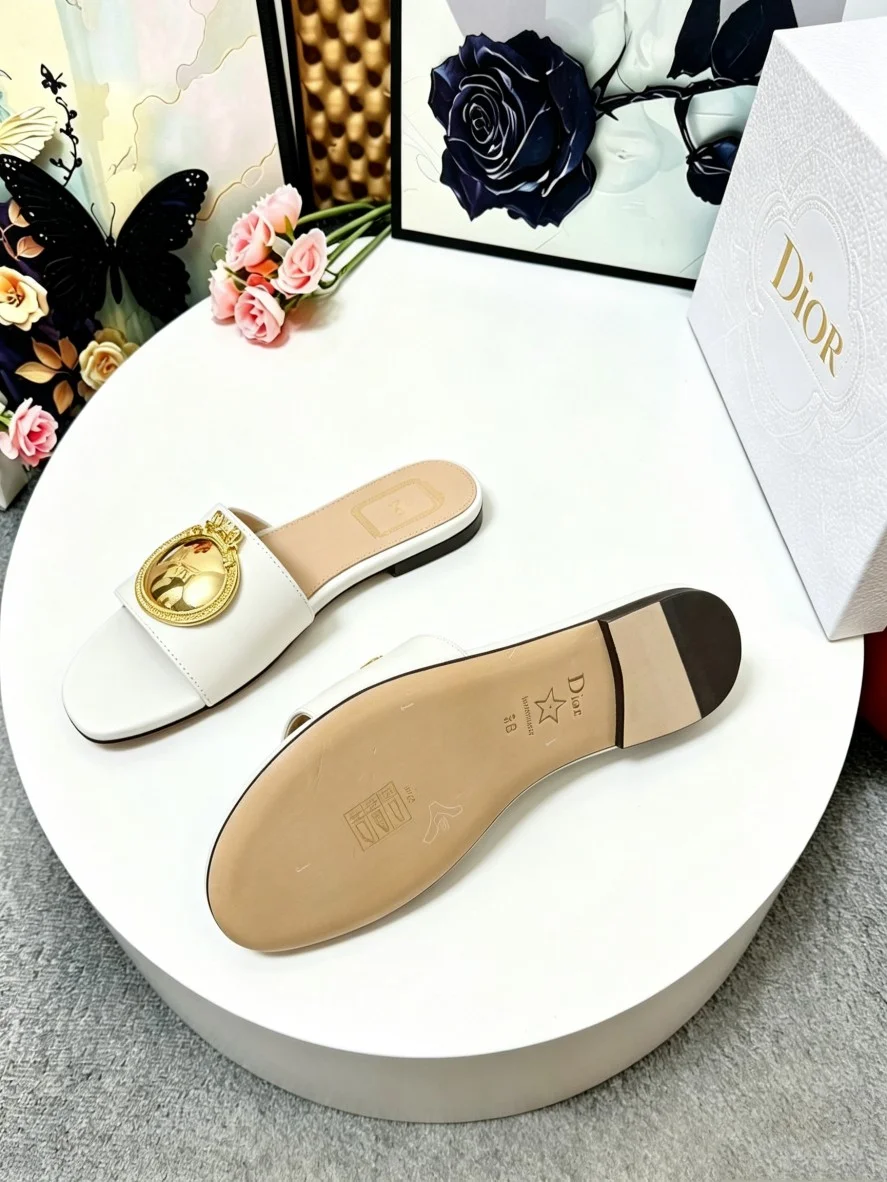 DIOR Slides Calf Leather White-Gold EU35-43 A60202609110913 - Image 9