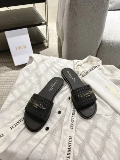 Alternative view of DIOR Slides Calfskin Leather Black-Gold EU35-41 B40202609111776