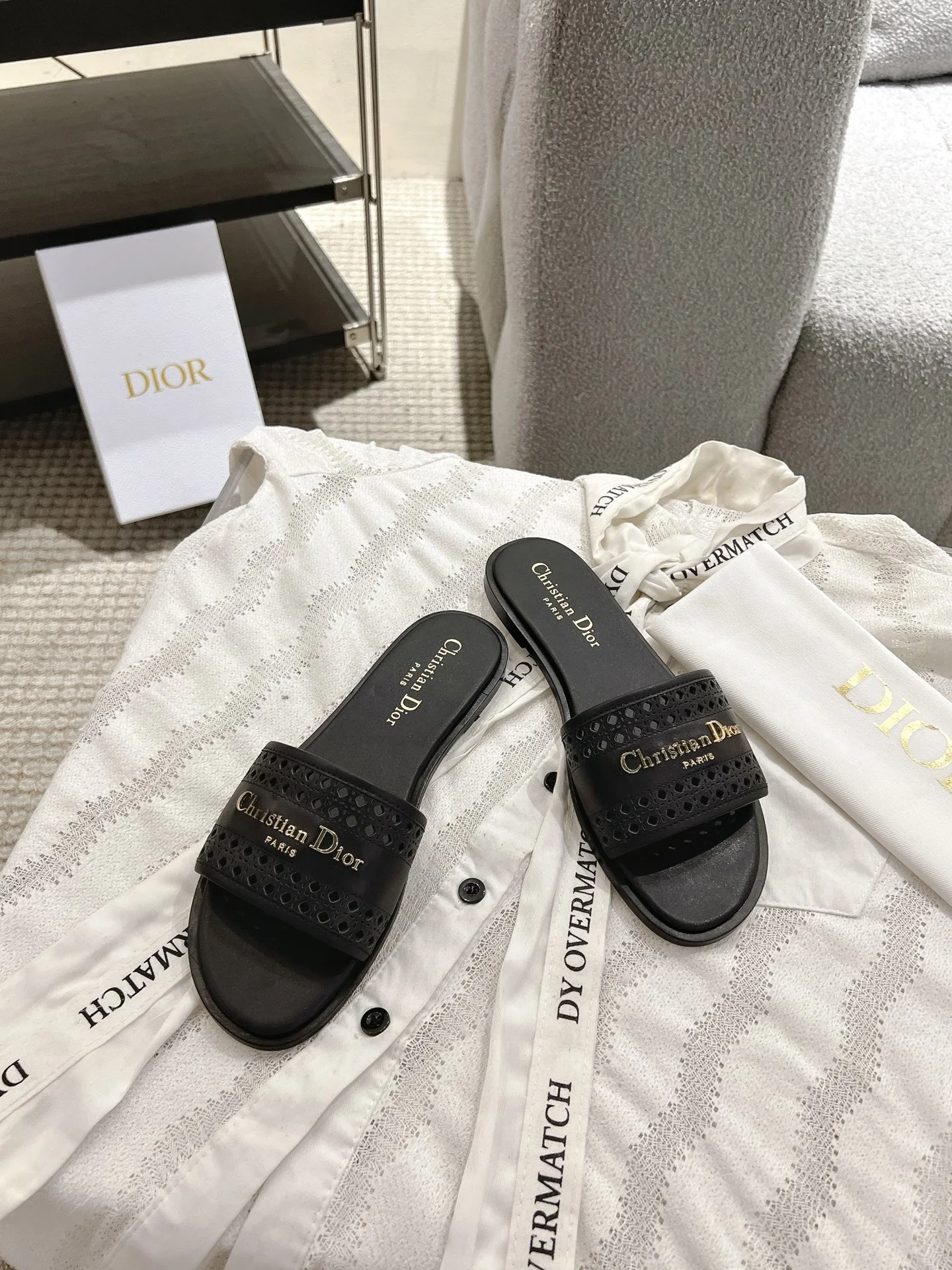 DIOR Slides Calfskin Leather Black-Gold EU35-41 B40202609111776 - Image 2