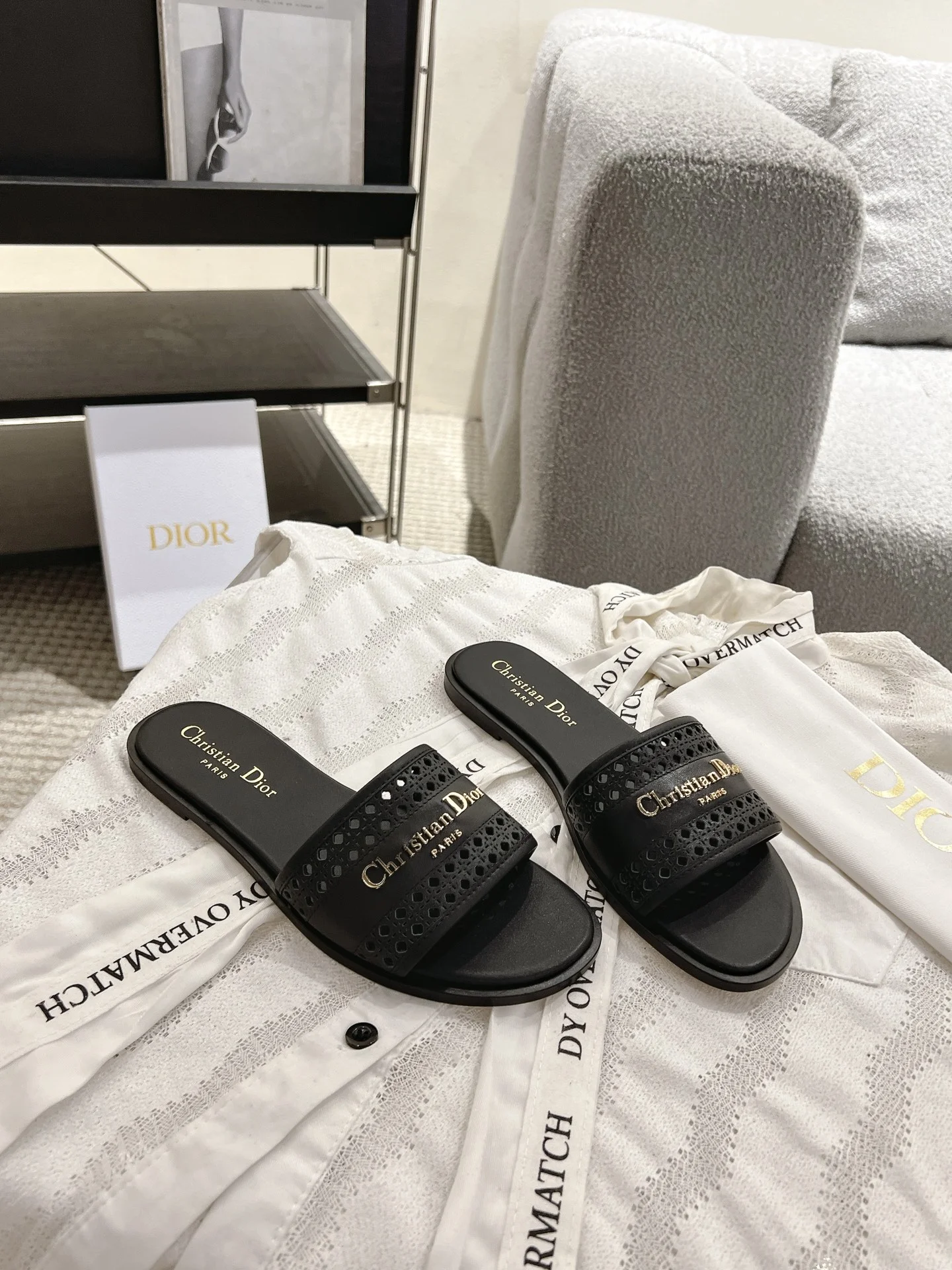 DIOR Slides Calfskin Leather Black-Gold EU35-41 B40202609111776 - Image 3