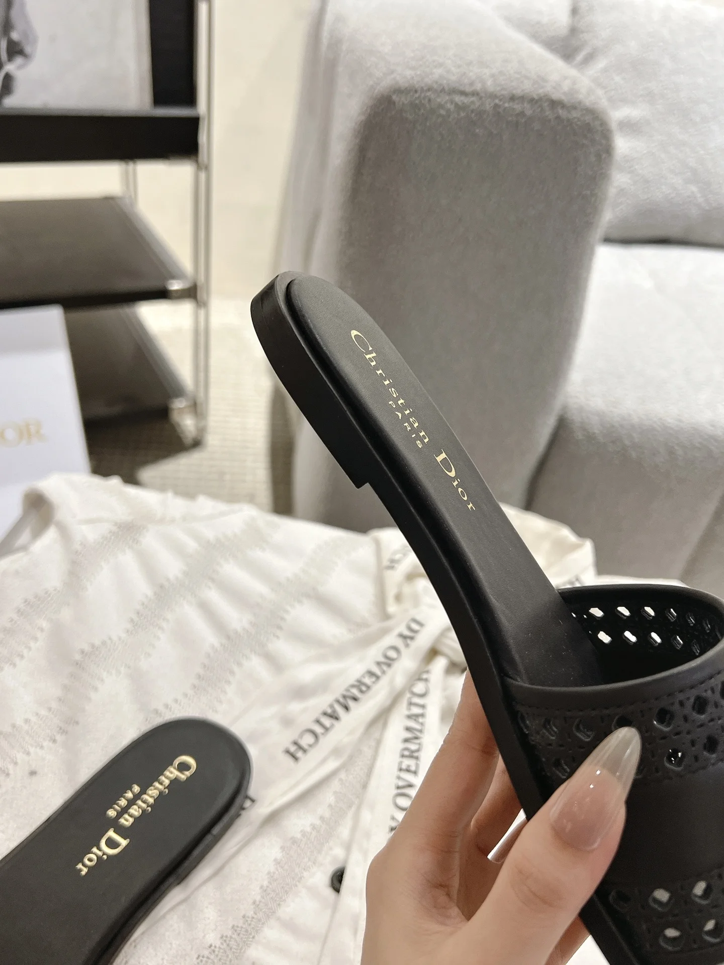 DIOR Slides Calfskin Leather Black-Gold EU35-41 B40202609111776 - Image 5