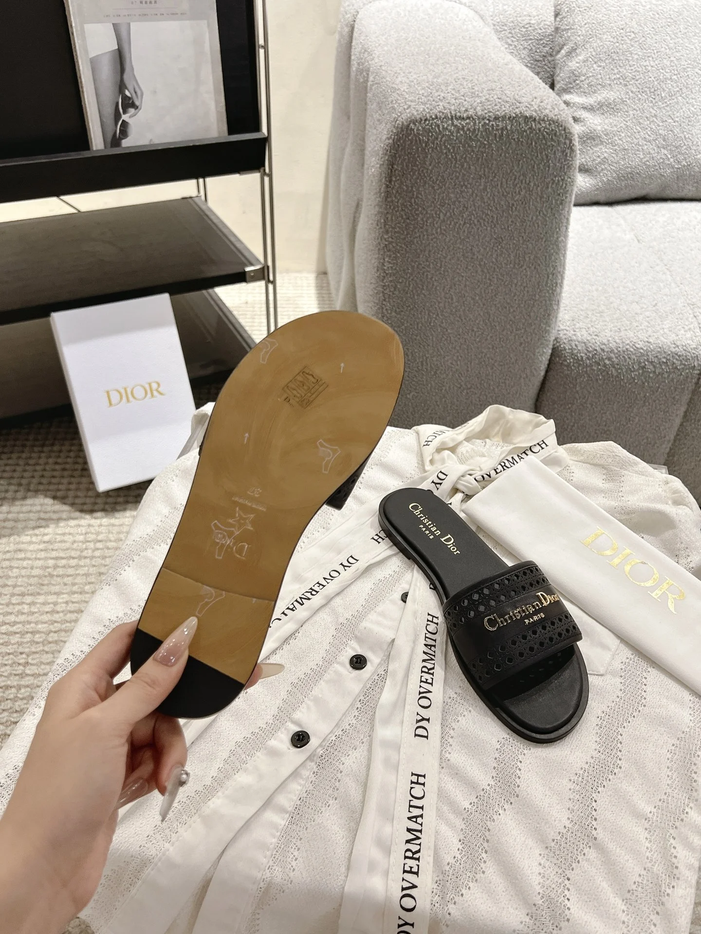 DIOR Slides Calfskin Leather Black-Gold EU35-41 B40202609111776 - Image 6