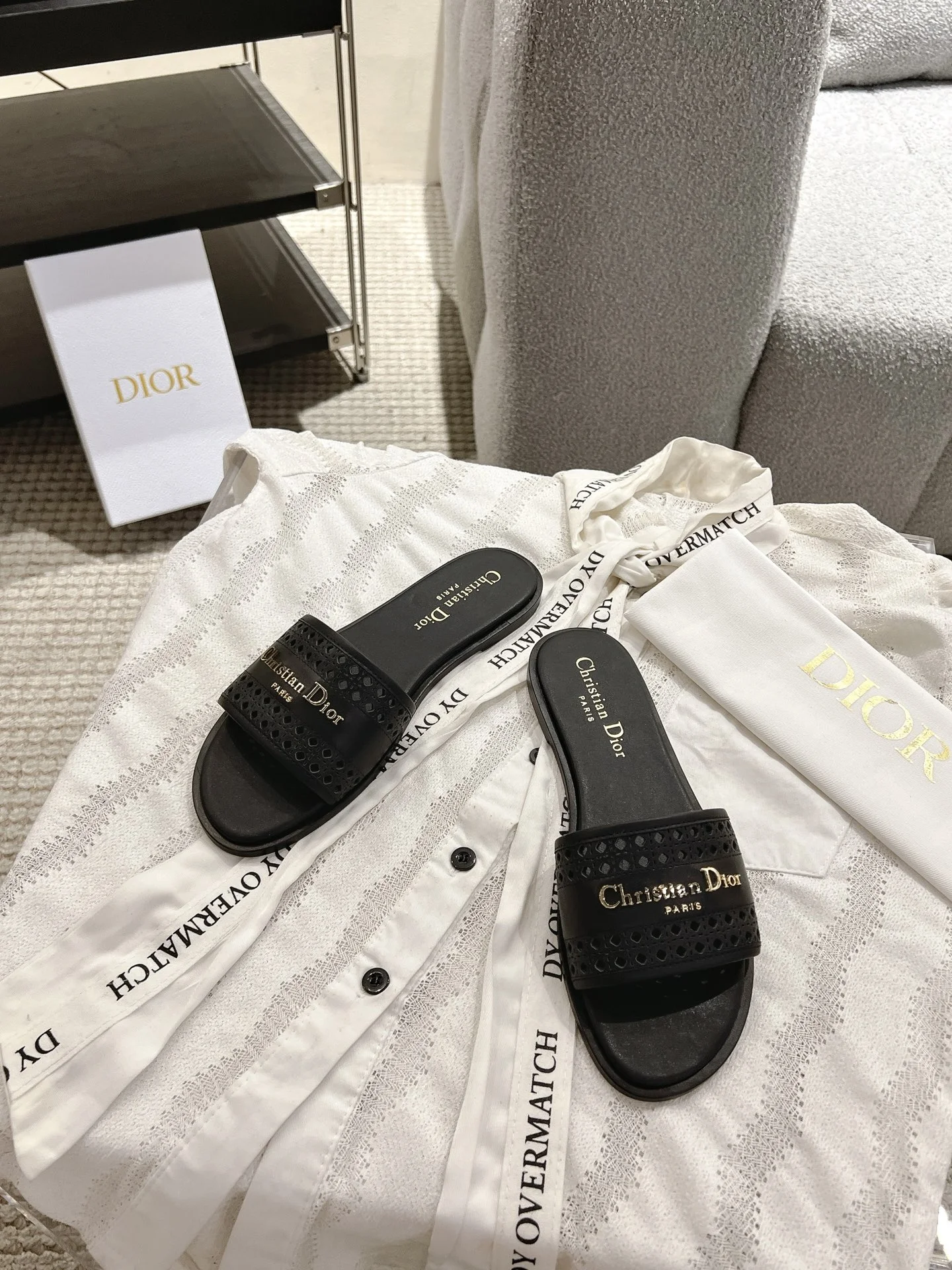 DIOR Slides Calfskin Leather Black-Gold EU35-41 B40202609111776 - Image 7