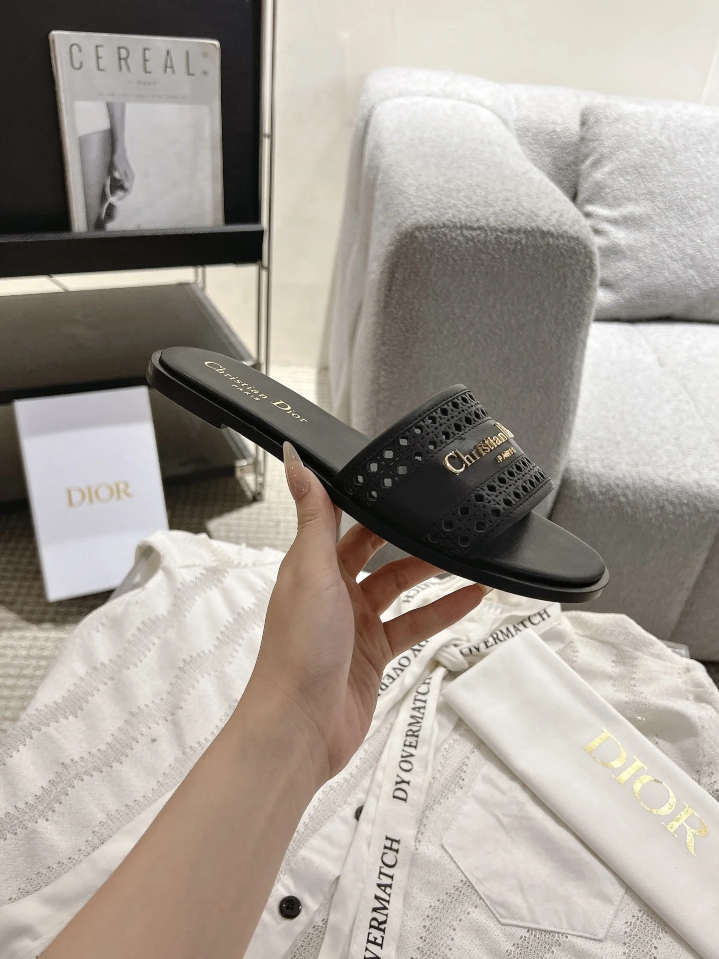 DIOR Slides Calfskin Leather Black-Gold EU35-41 B40202609111776 - Image 8